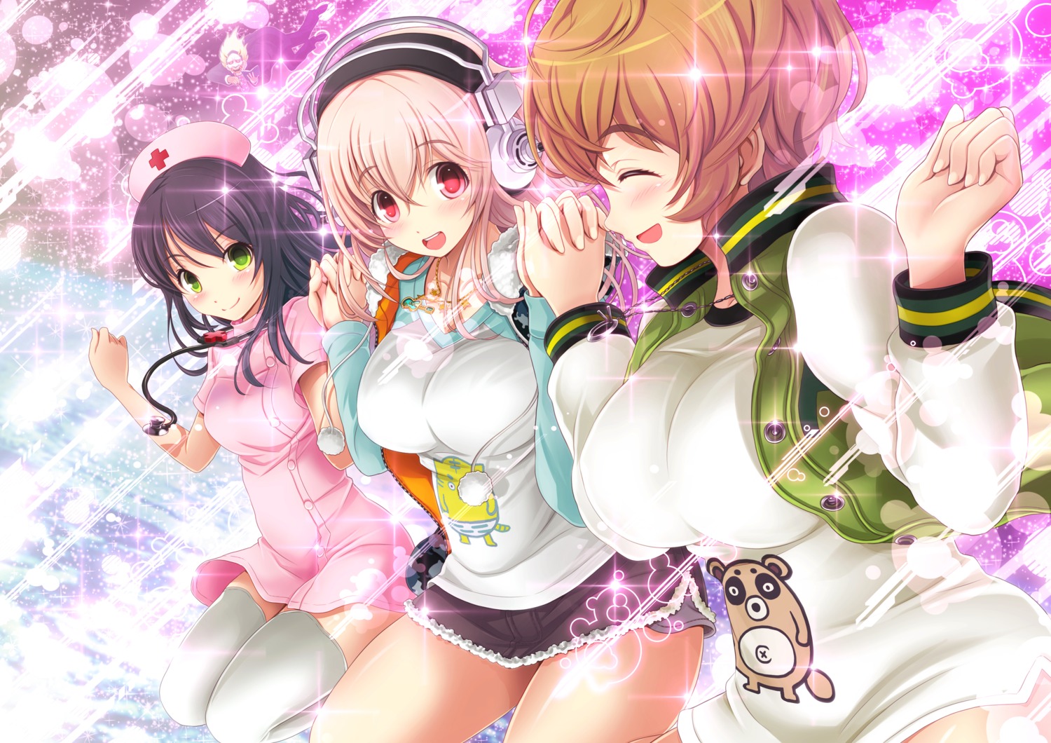 fujimi_suzu headphones nurse sonico super_sonico thighhighs v-mag watanuki_fuuri