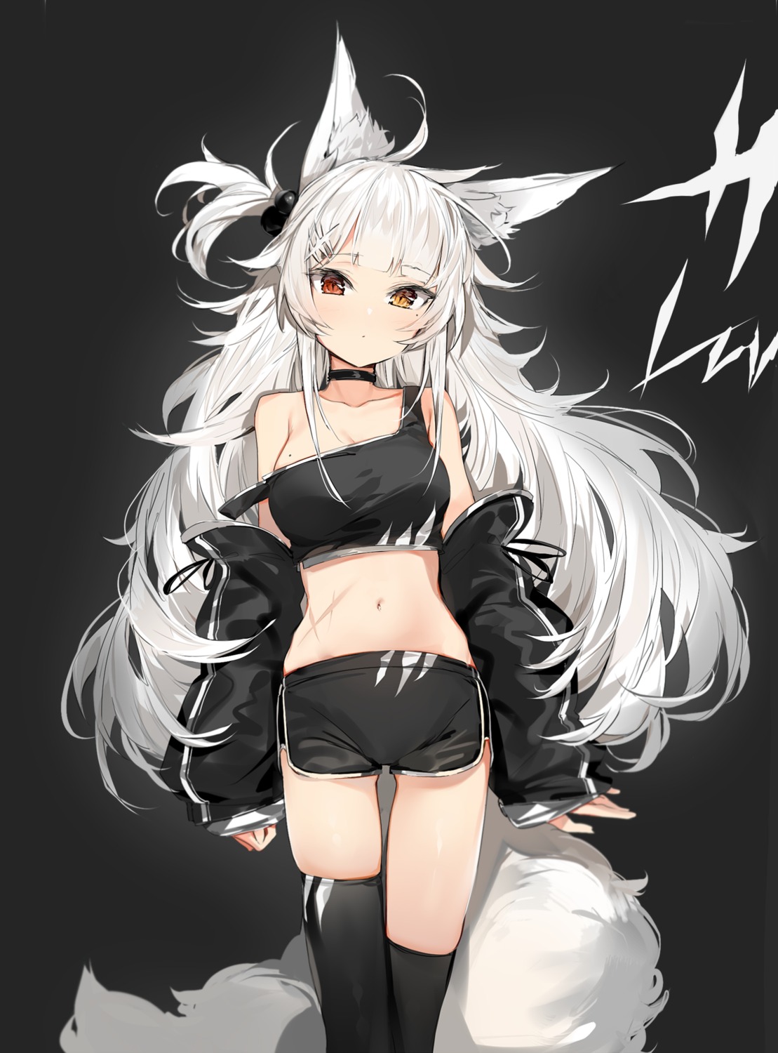 animal_ears heterochromia kitsune silver_(chenwen) tail thighhighs