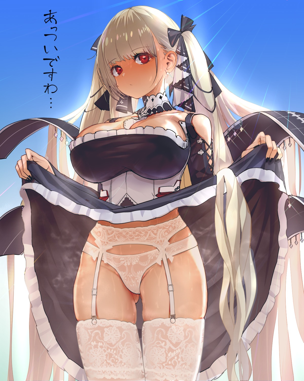 azur_lane formidable_(azur_lane) garter_belt gothic_lolita lolita_fashion no_bra pantsu skirt_lift stockings thighhighs tucciao