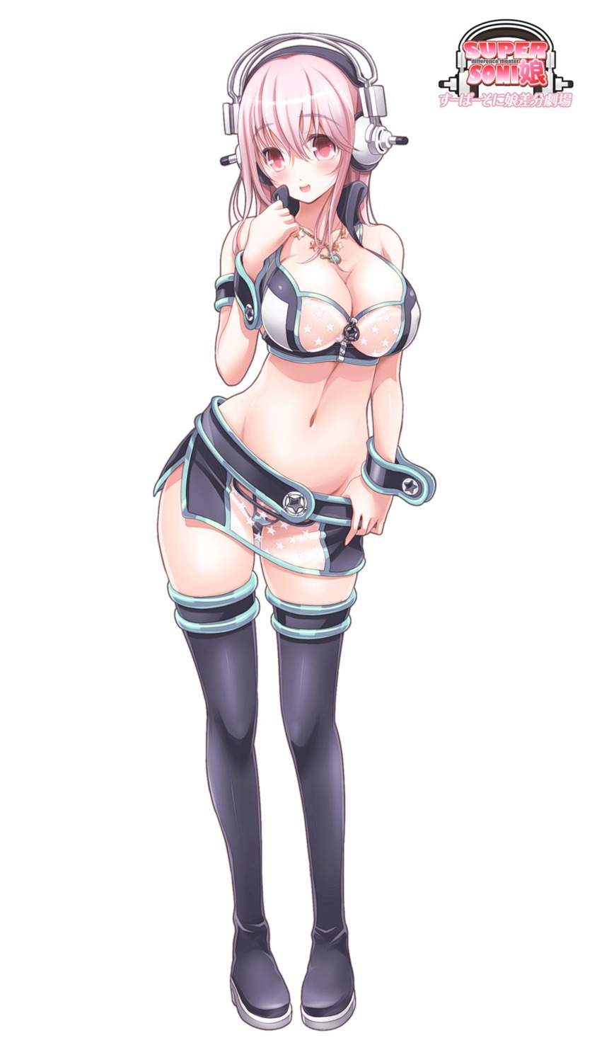 headphones mag_kan no_bra pantsu see_through sonico super_sonico thighhighs undressing v-mag