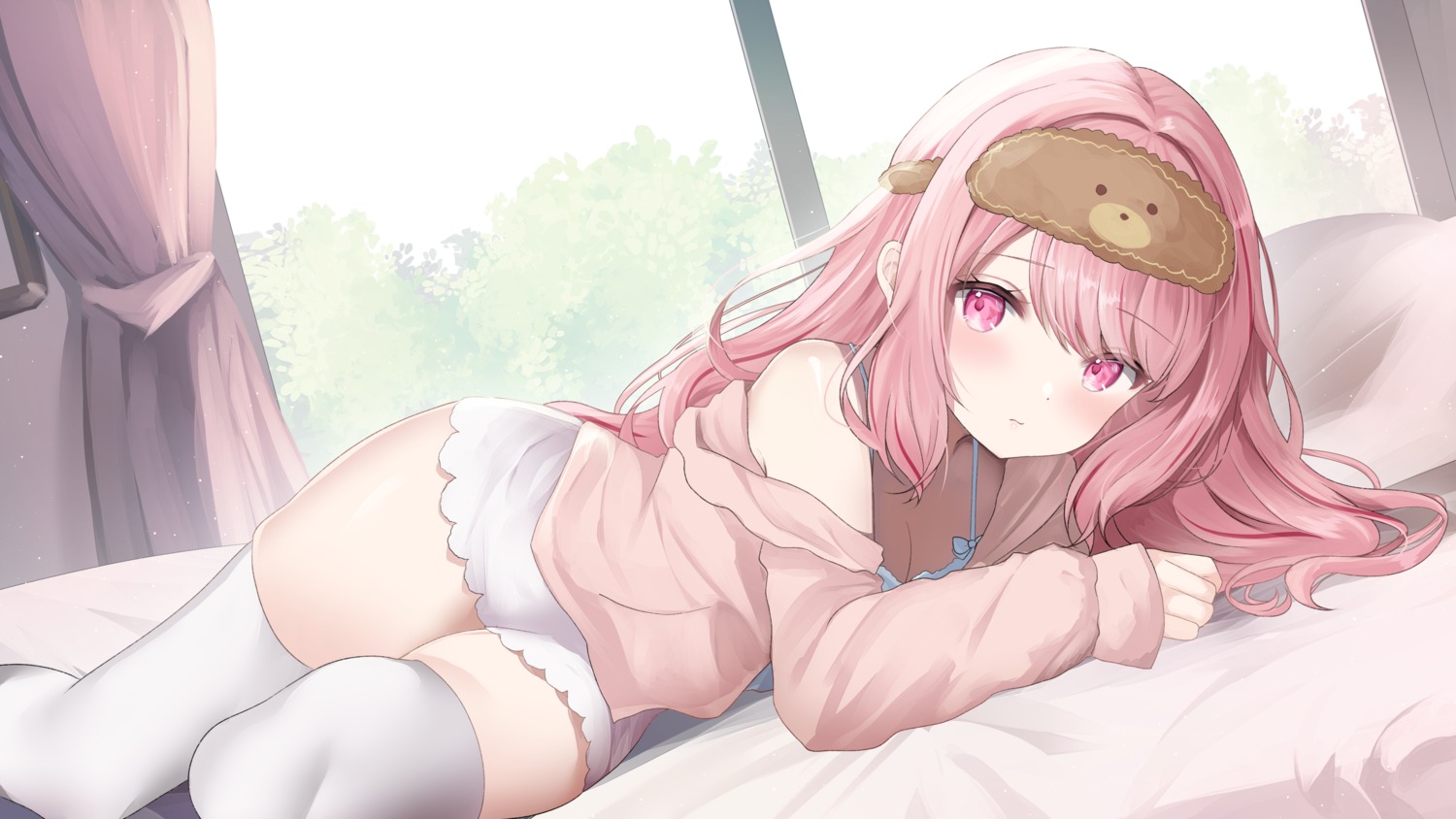 indie_virtual_youtuber kurage_cc majime-chan pajama thighhighs wallpaper