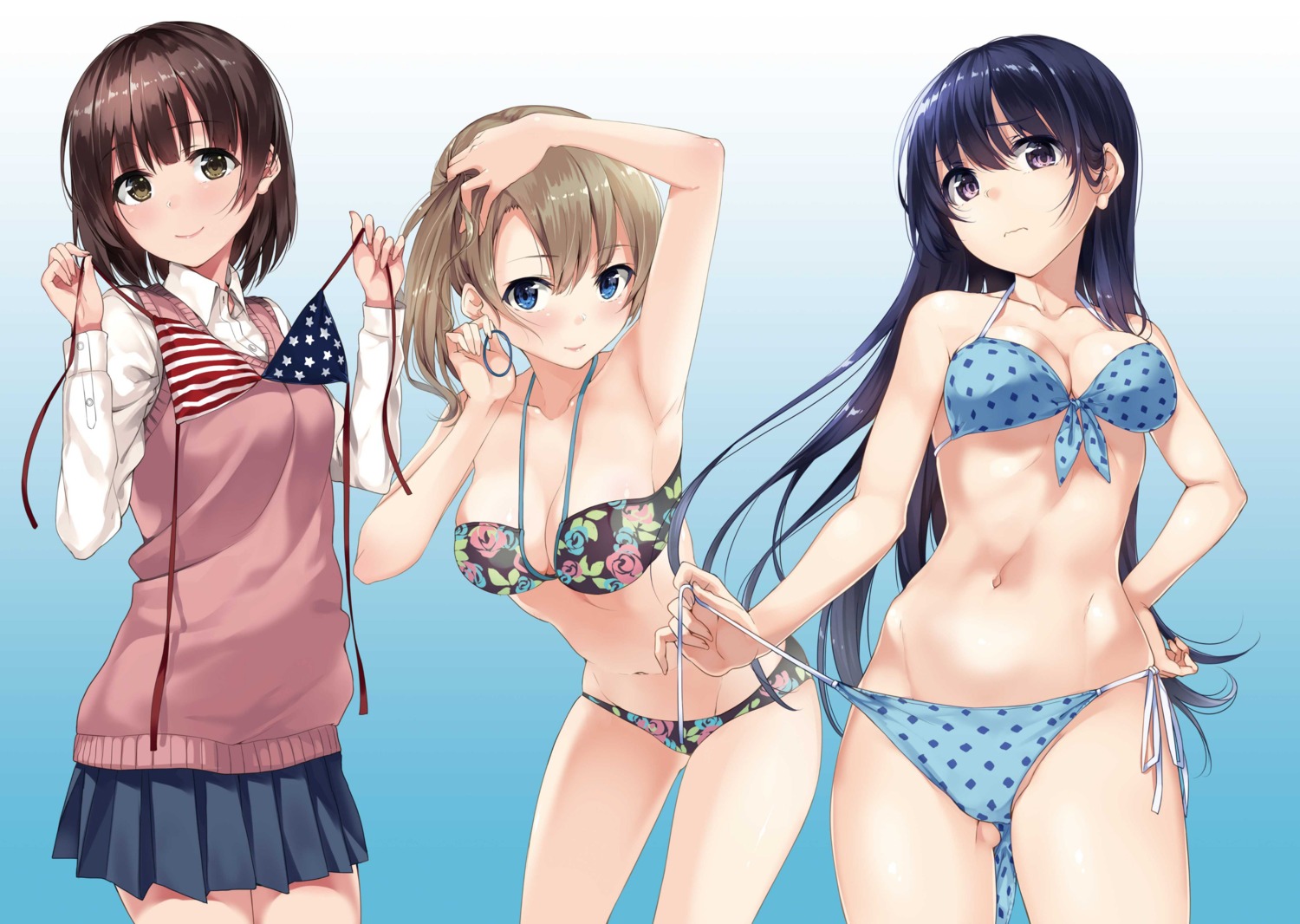 bikini cleavage panty_pull seifuku sweater swimsuits unasaka undressing