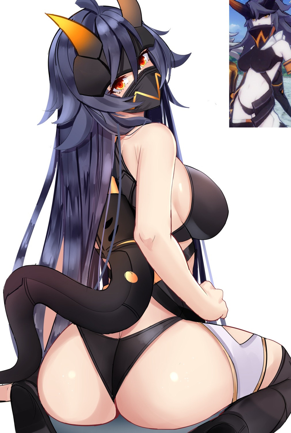 ass benghuai_xueyuan bikini_armor garter honkai_impact horns noise_paper tail thighhighs thong