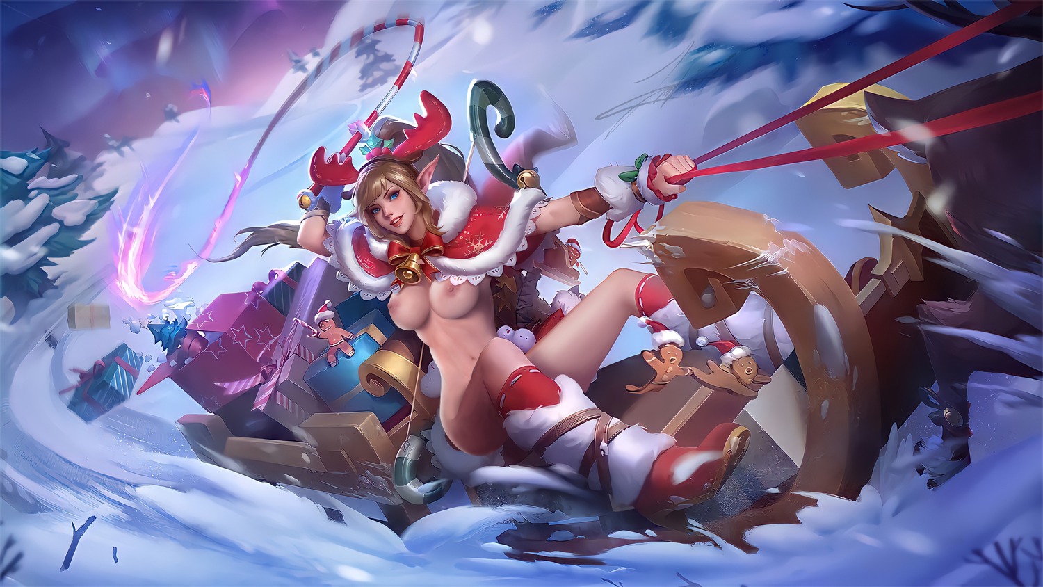 christmas elf heels naked_cape nipples pointy_ears tagme weapon