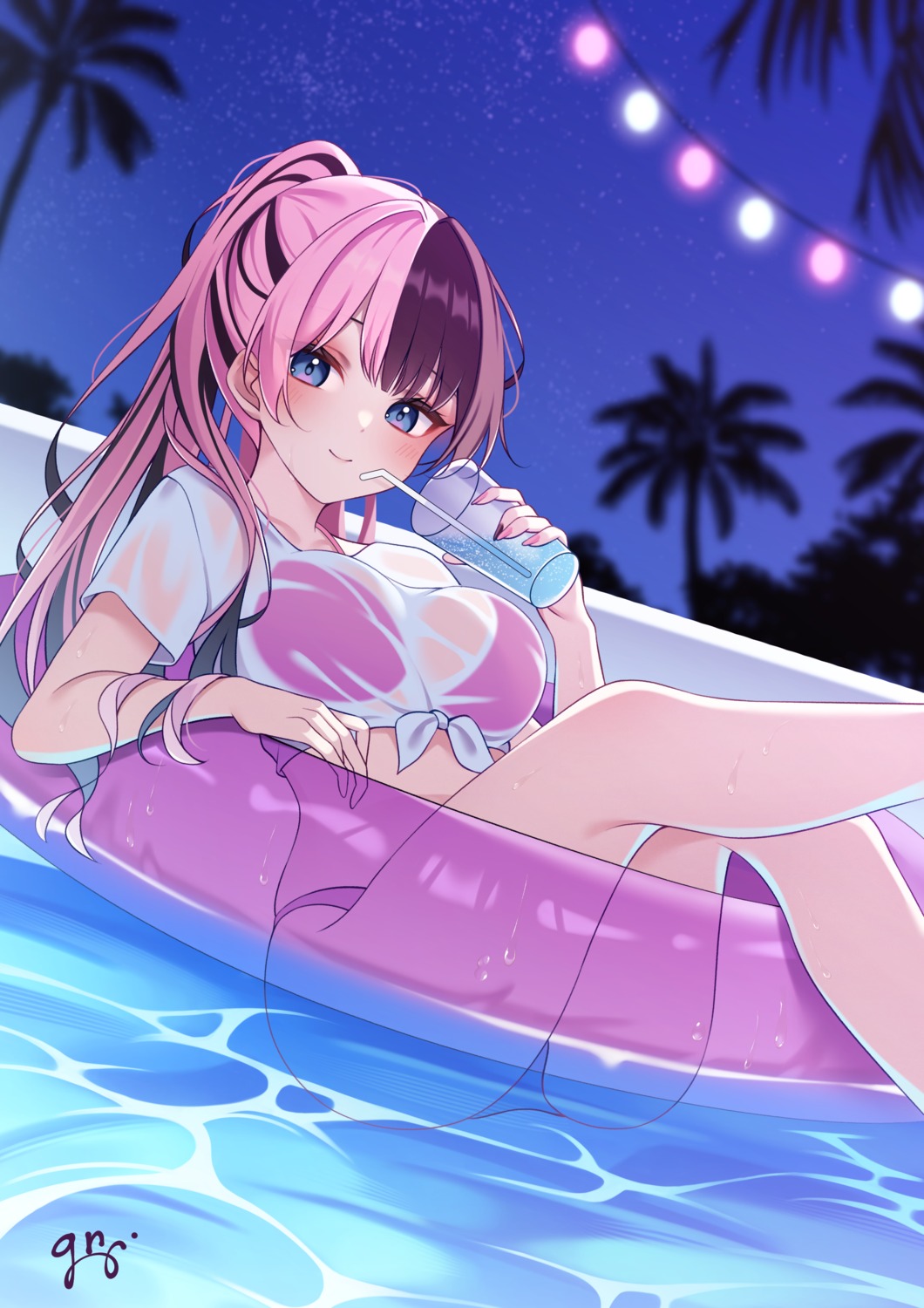 bikini guri_(gri1211) iris_black_games see_through swimsuits tachibana_hinano vspo! wet wet_clothes