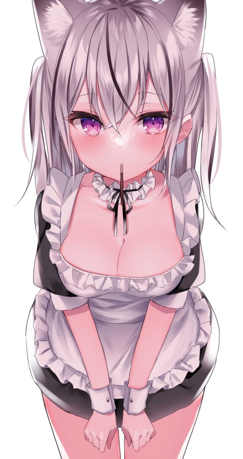 animal_ears cleavage komomo_(ptkrx) maid nekomimi