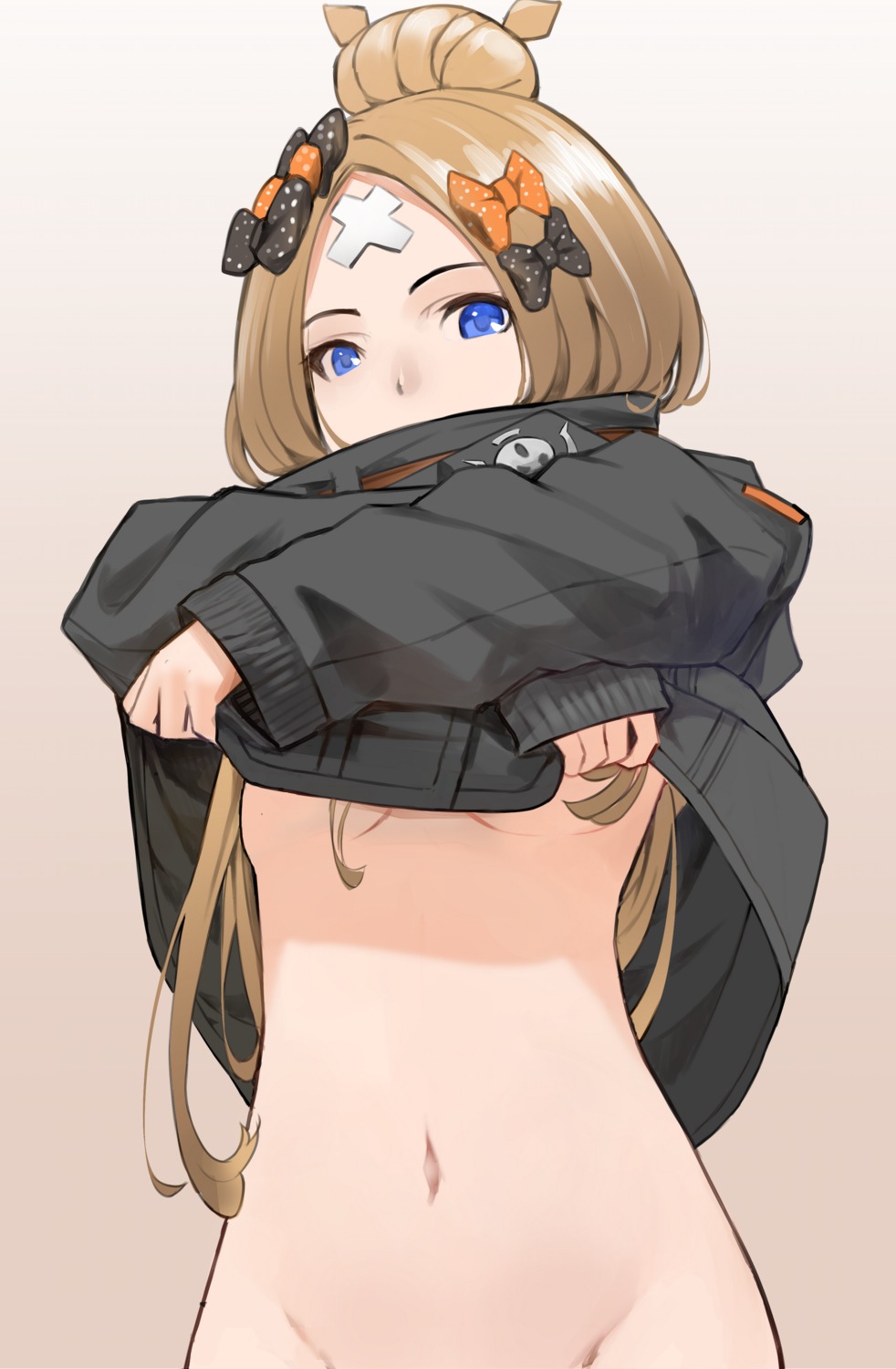 abigail_williams_(fate) bandaid bottomless fate/grand_order no_bra nonh_(wormoftank) shirt_lift underboob undressing