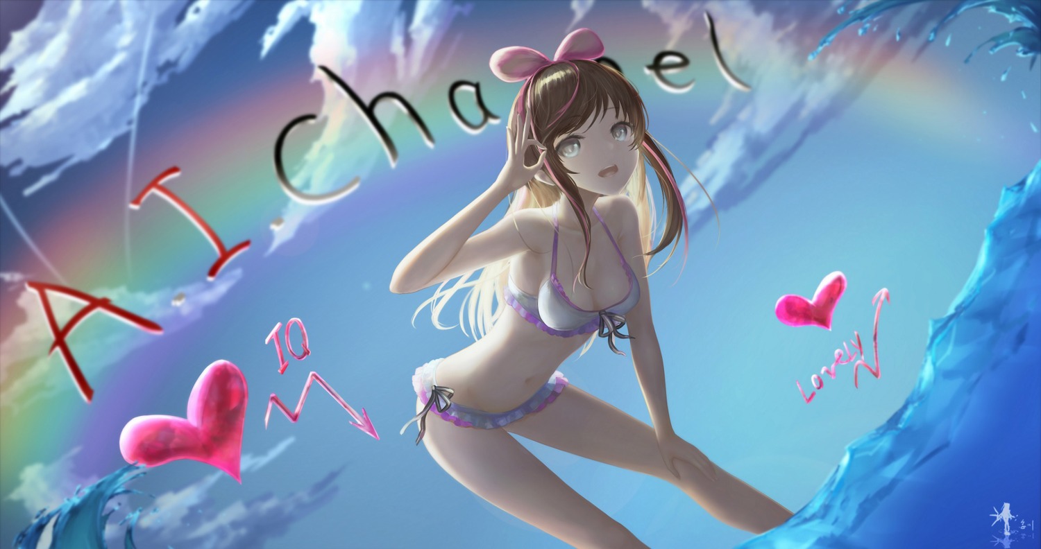 a.i._channel bikini cleavage hc kizuna_ai swimsuits