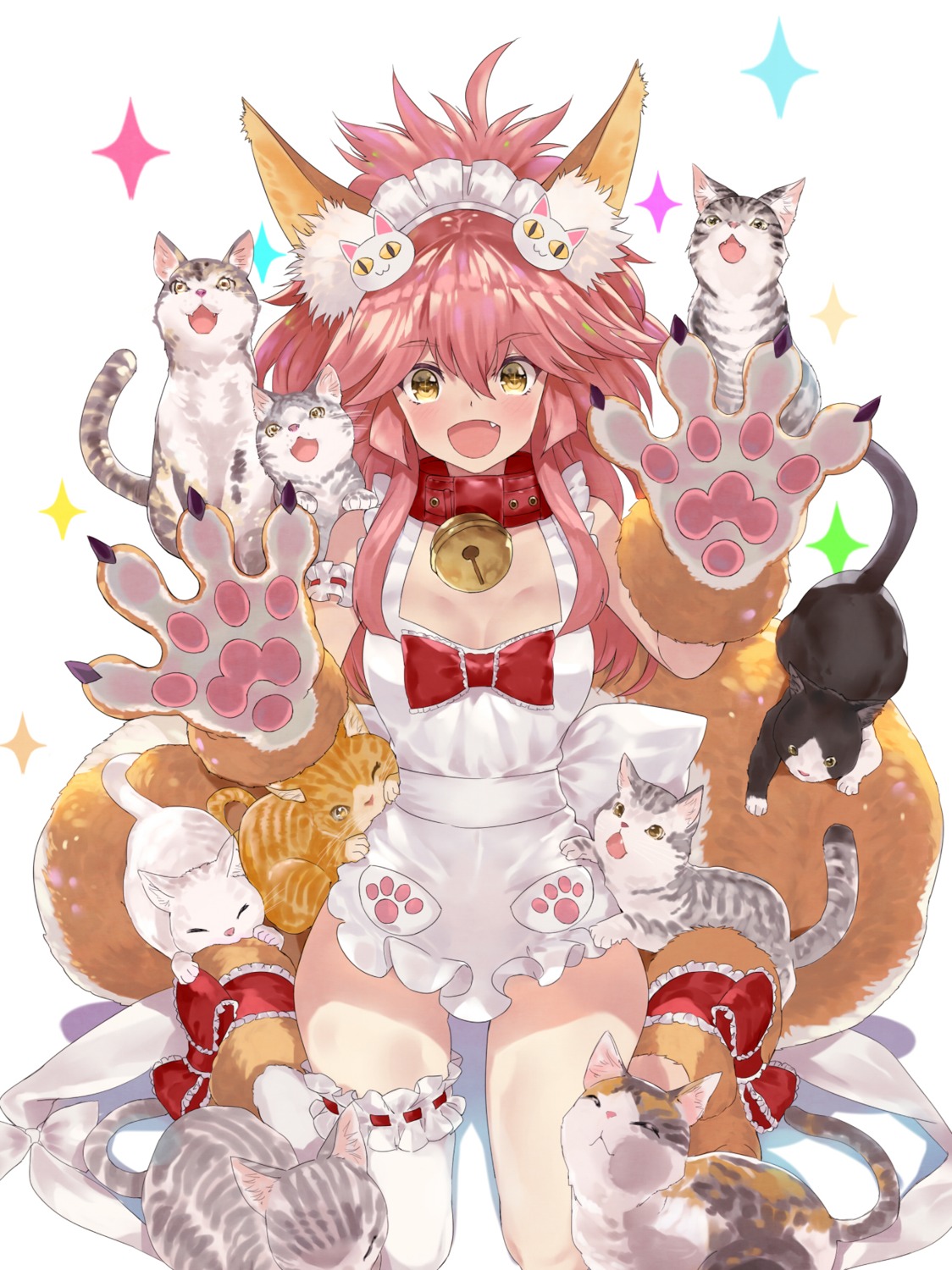 animal_ears fate/extra fate/grand_order fate/stay_night garter kitsune naked_apron neko tail tamamo_cat thighhighs tokopi