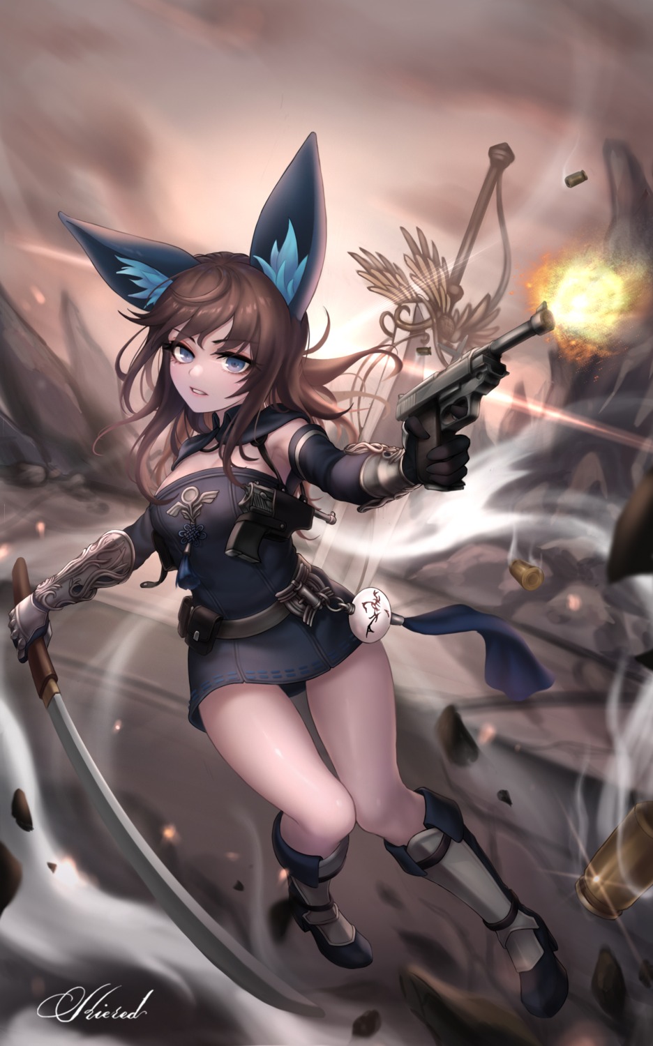 animal_ears blade_&_soul gun kie_(wylee2212) weapon