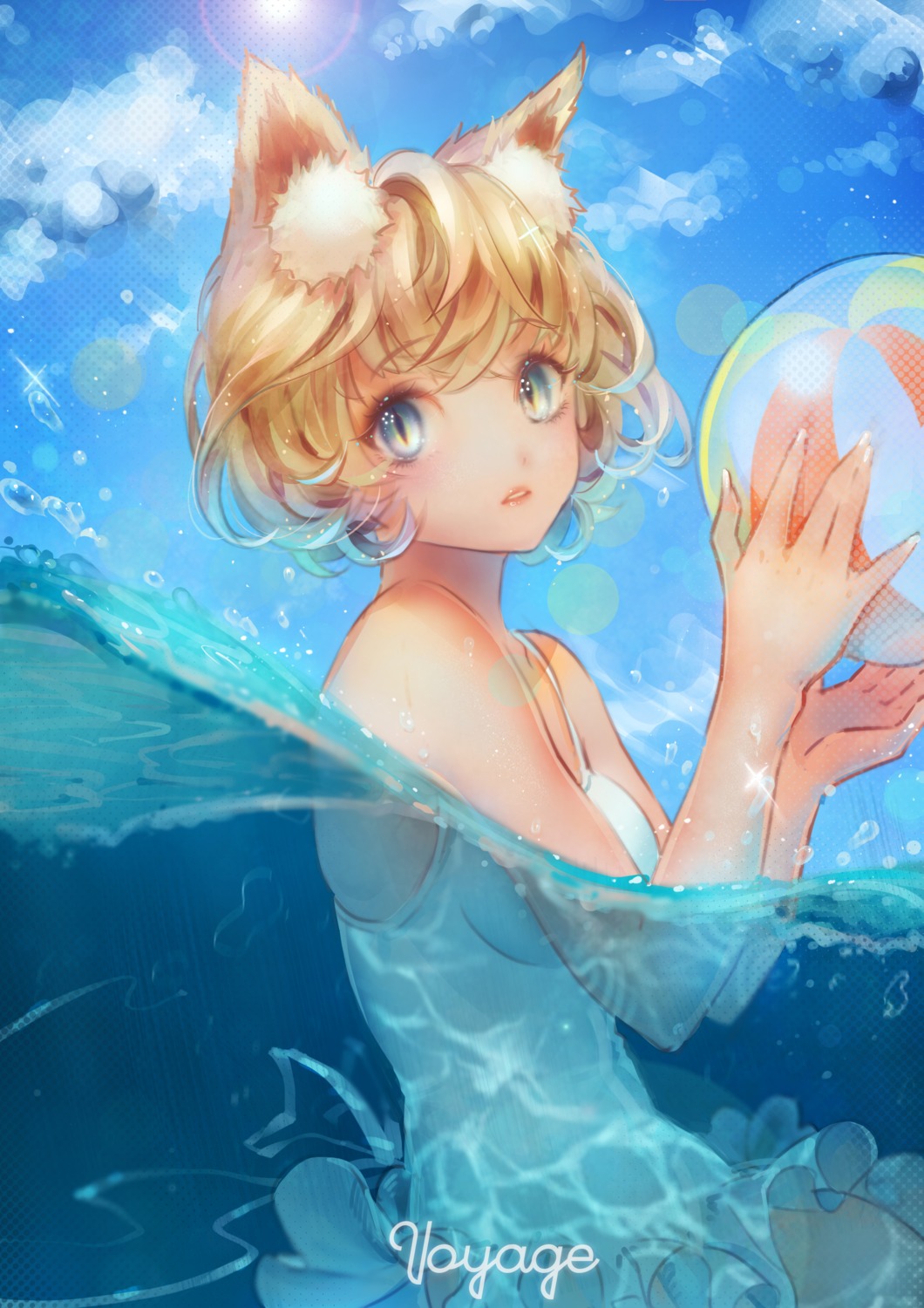 animal_ears sai_ichirou swimsuits wet