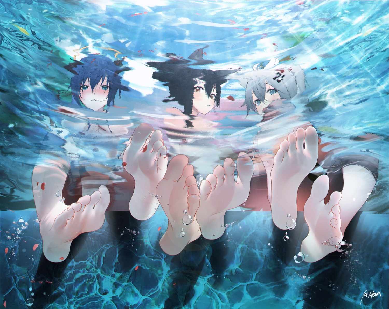 animal_ears arknights feet horns lappland_(arknights) mostima_(arknights) omone_hokoma_agm texas_(arknights) wet