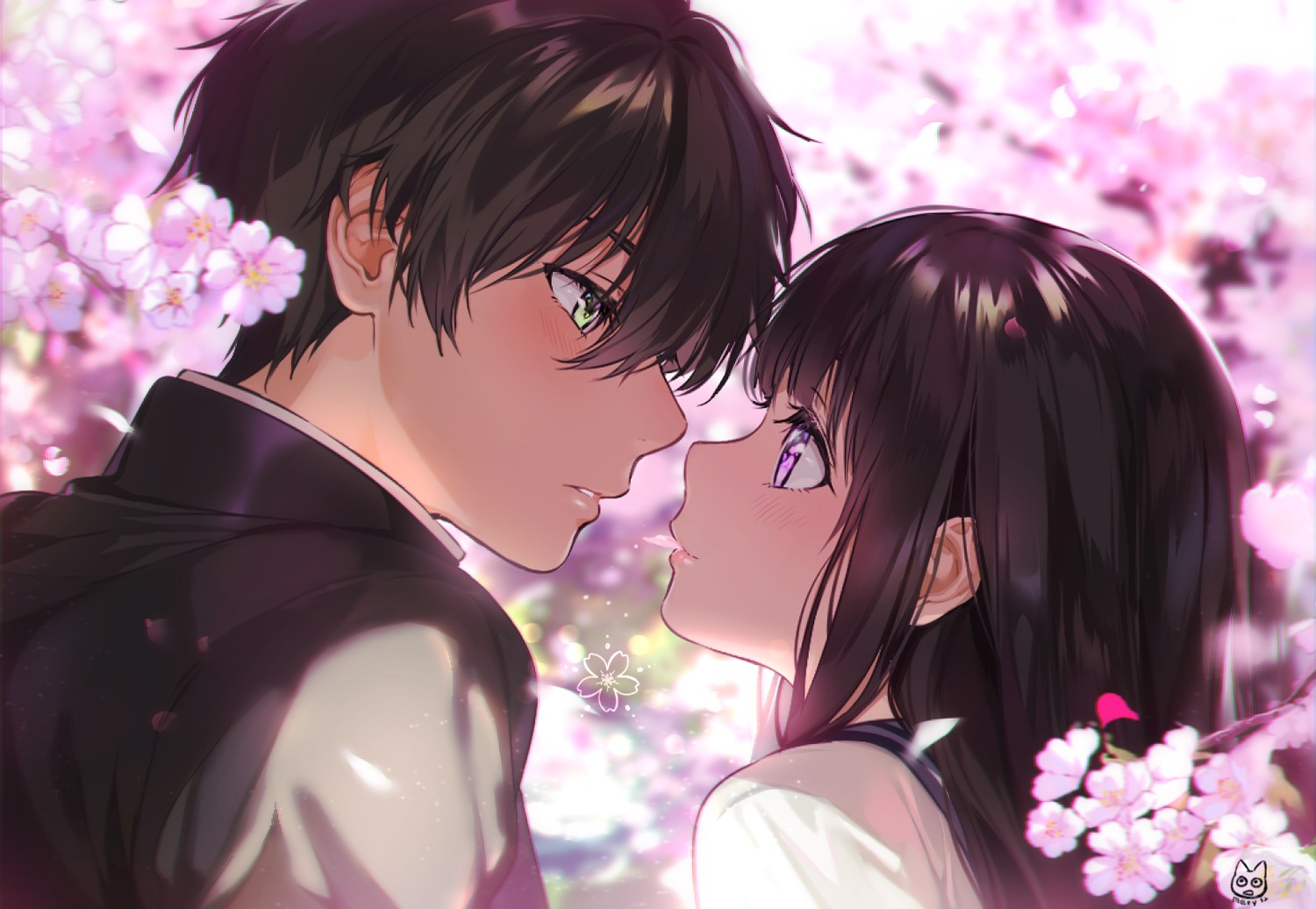 chitanda_eru hyouka mery_(yangmalgage) oreki_houtarou seifuku