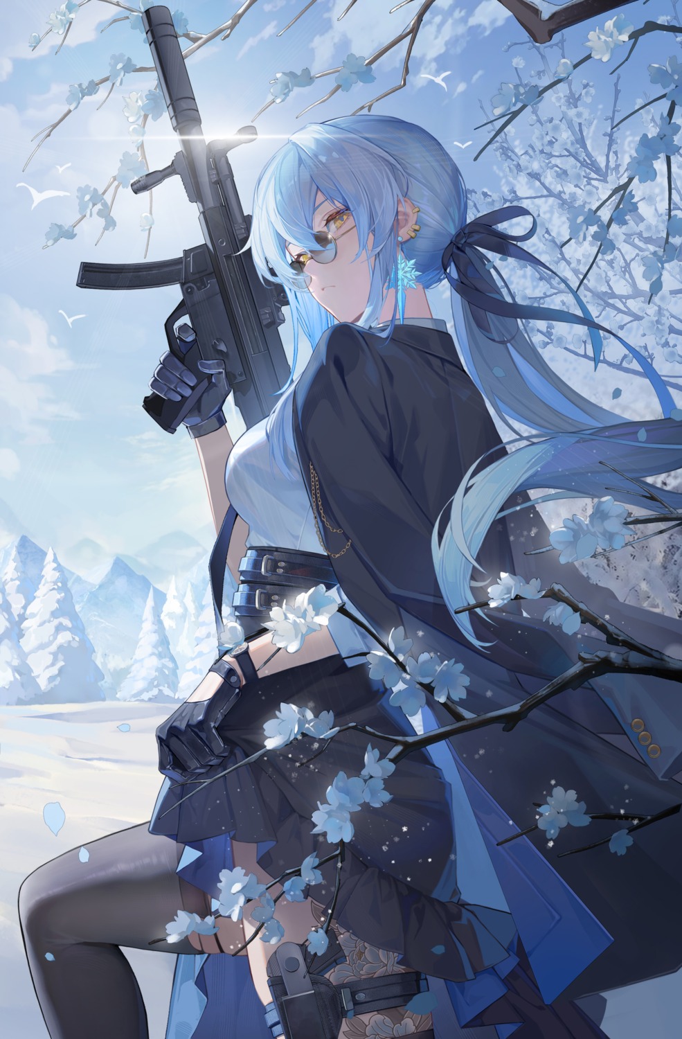 garter gun lyfe megane skirt_lift snowbreak:_containment_zone tagme tattoo thighhighs torn_clothes