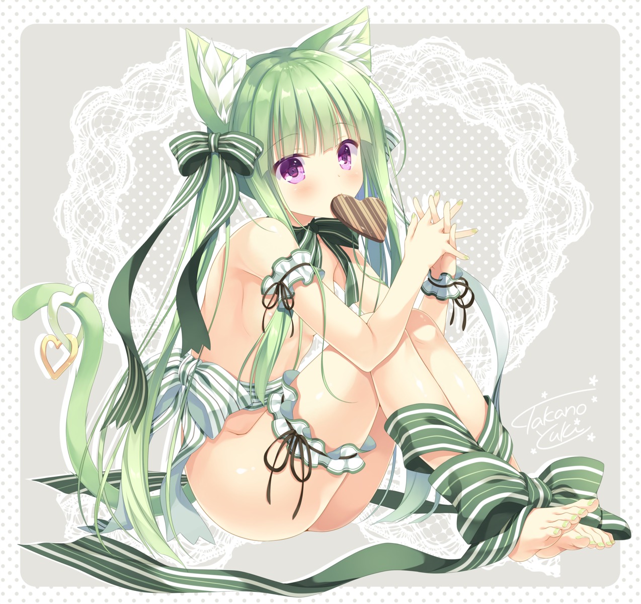 allegro_mistic animal_ears garter machaneko-san naked_ribbon nekomimi tail takano_yuki valentine