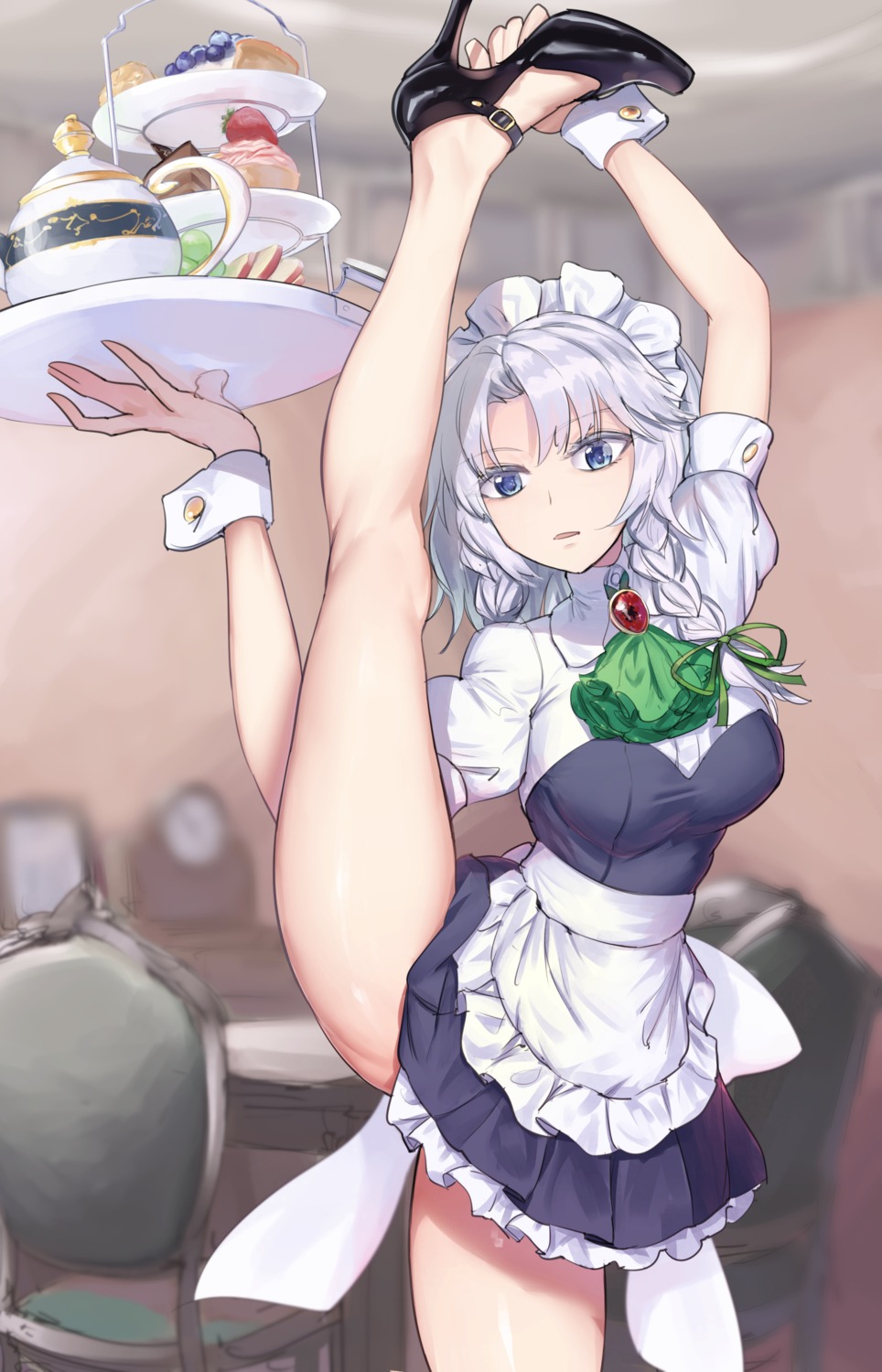 heels izayoi_sakuya maid skirt_lift tagme touhou