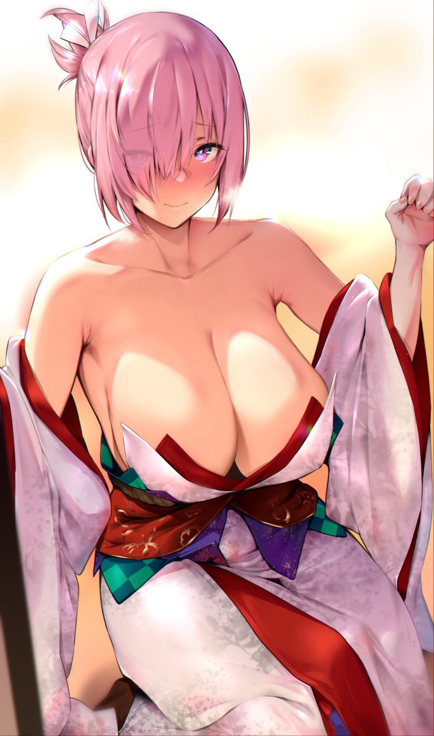 fate/grand_order japanese_clothes kurowa mash_kyrielight no_bra