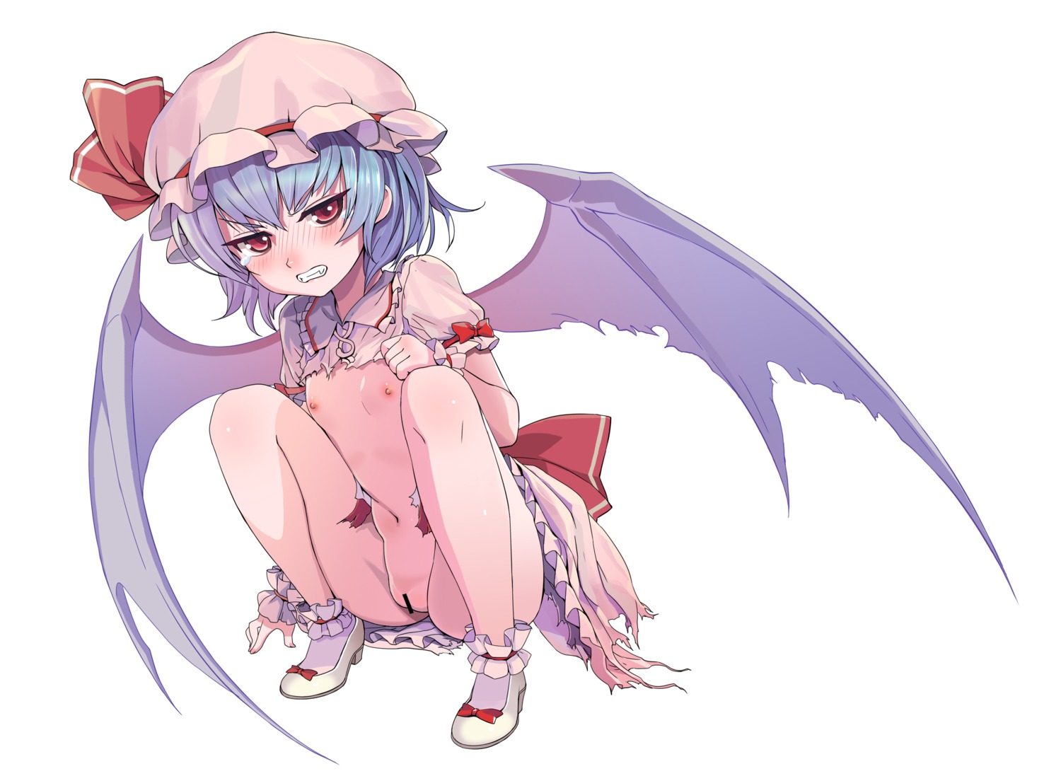 censored ddism heels loli nipples no_bra nopan pussy remilia_scarlet torn_clothes touhou wings