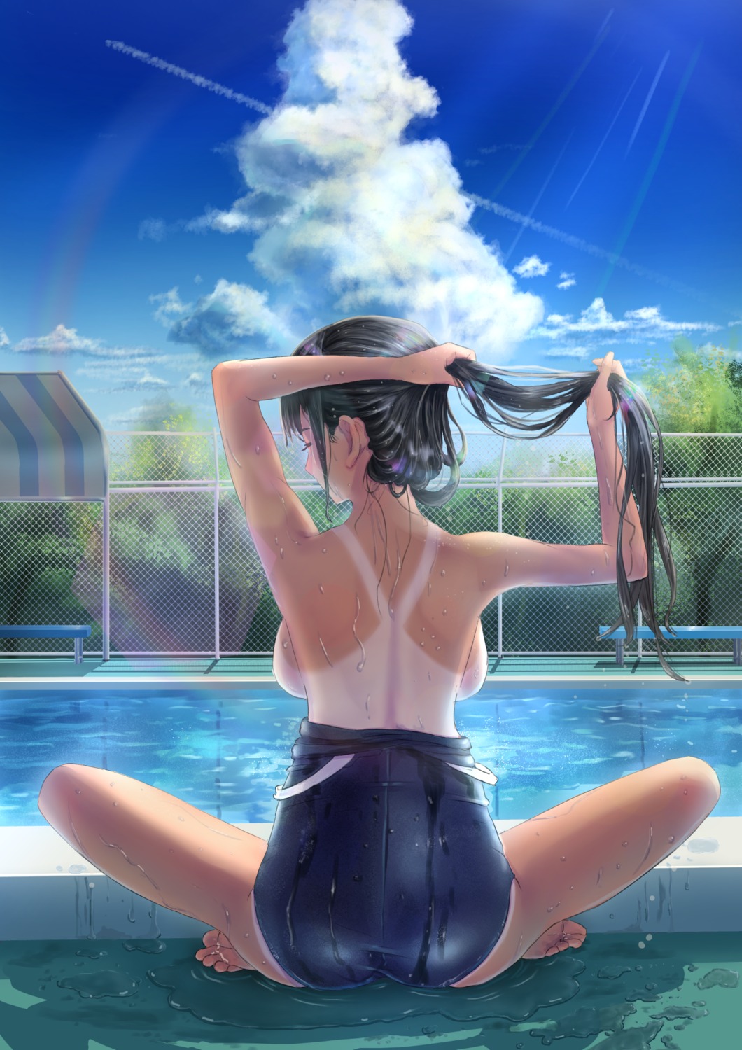 ass breasts kawosu_shikou school_swimsuit swimsuits tan_lines wet