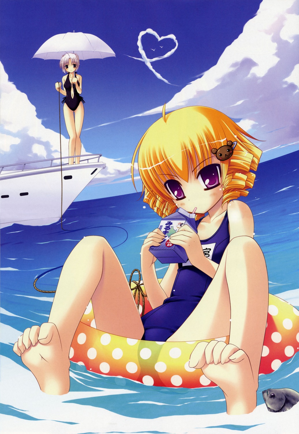 crease feet fixed fujikura_itsuki inugahora_an nakiusa school_swimsuit swimsuits tsunagaru★bangle tsunomiya_shizuku umbrella windmill