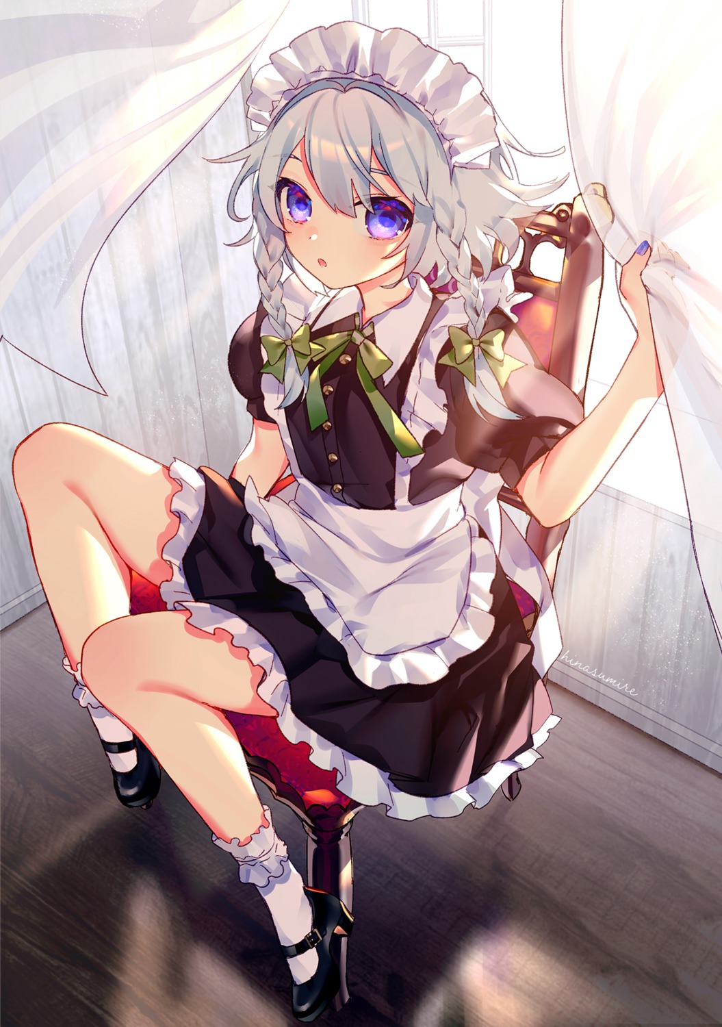 heels hinasumire izayoi_sakuya maid skirt_lift touhou