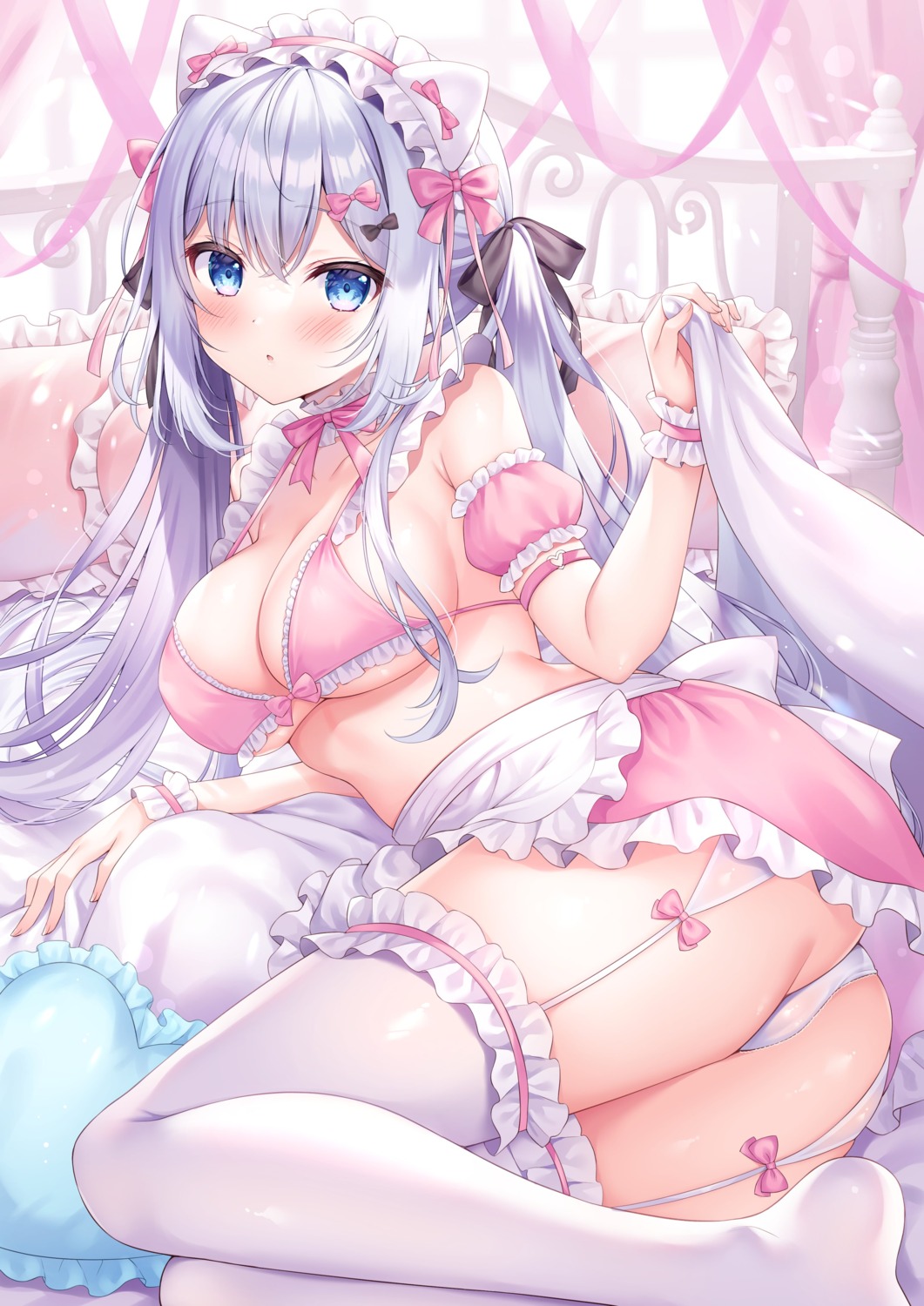 animal_ears bikini cameltoe erect_nipples maid nekomimi pantsu see_through siooooono skirt_lift stockings swimsuits thighhighs thong