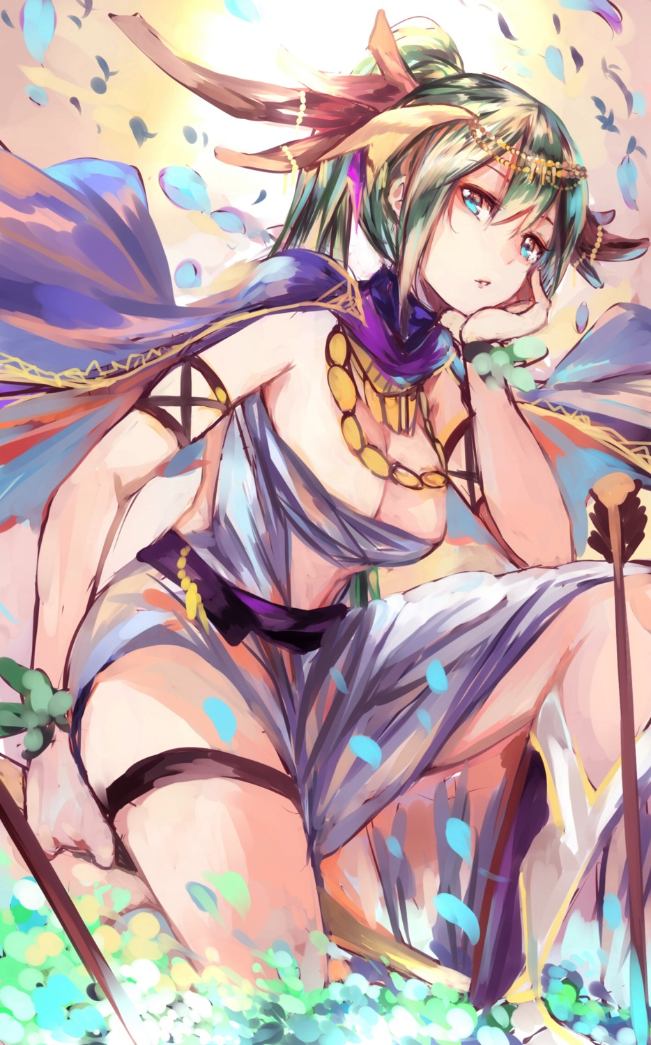 artemis_(p&d) cleavage garter mi_bait no_bra puzzle_&_dragons weapon