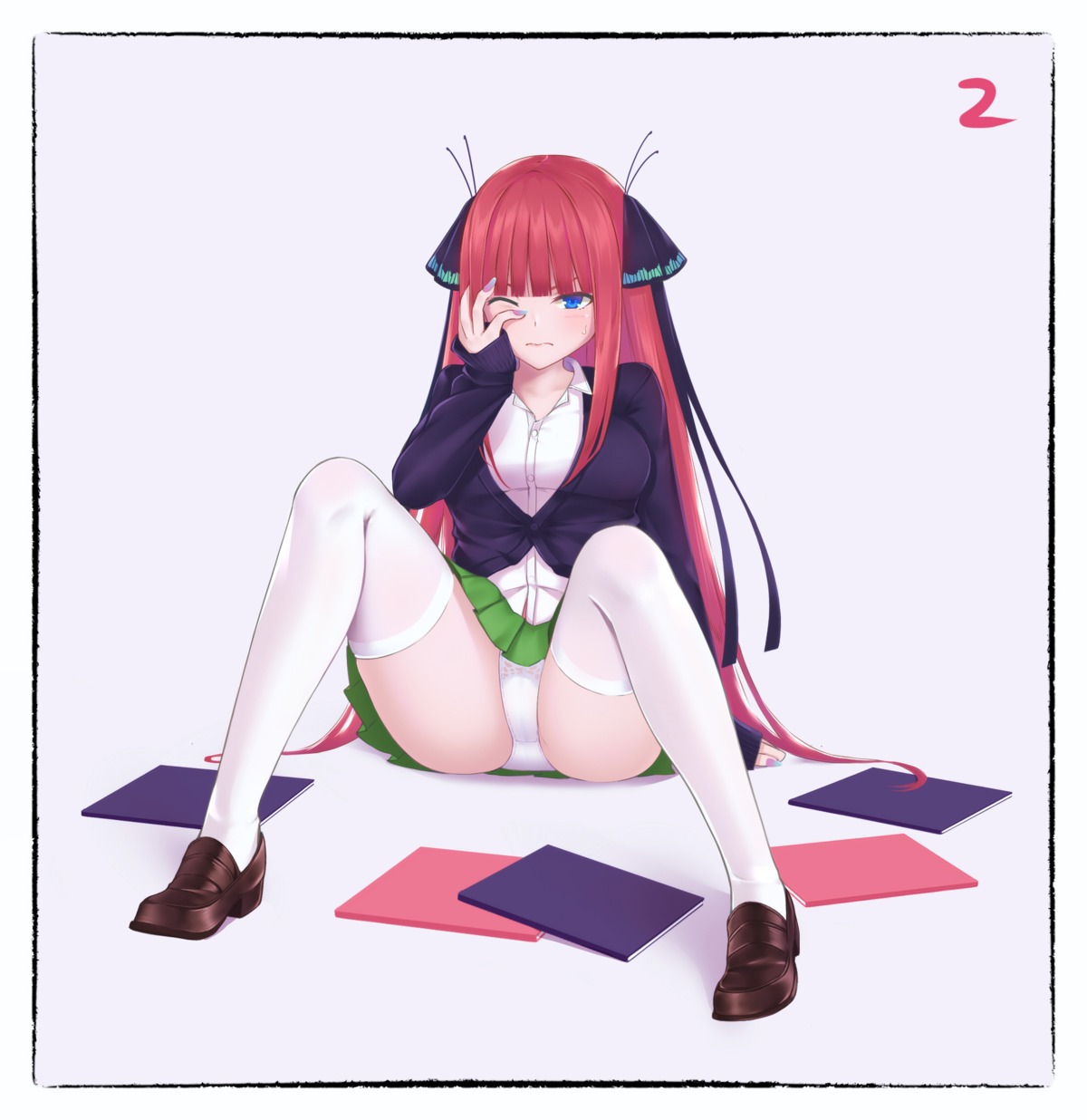 5-toubun_no_hanayome heels nakano_nino nestea pantsu seifuku skirt_lift sweater thighhighs