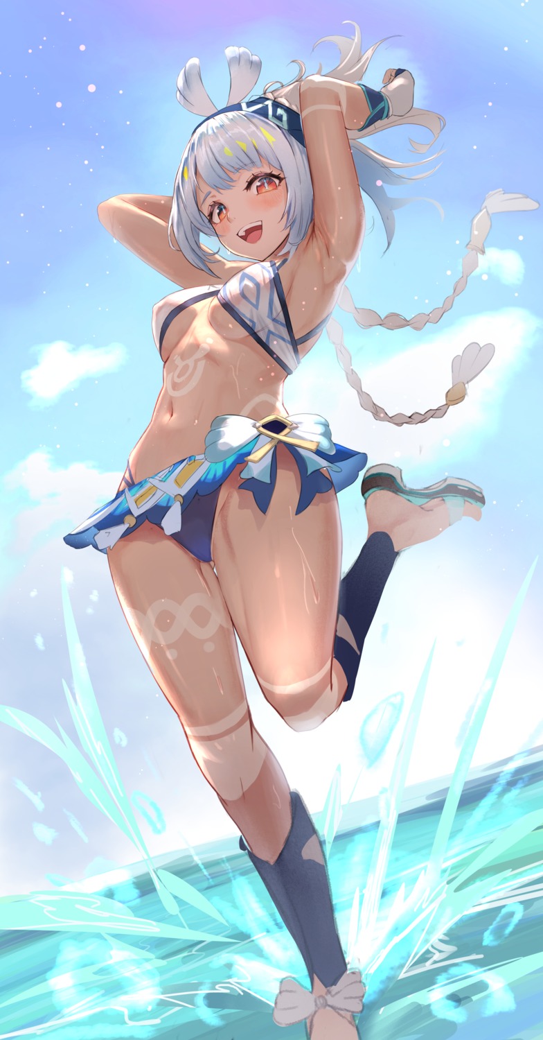 ann_(enye5842) bikini genshin_impact mualani swimsuits tattoo thong wet