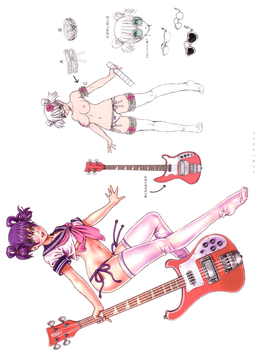 arisa guitar megane nipples pantsu seifuku sketch string_panties thighhighs topless yamashita_shunya
