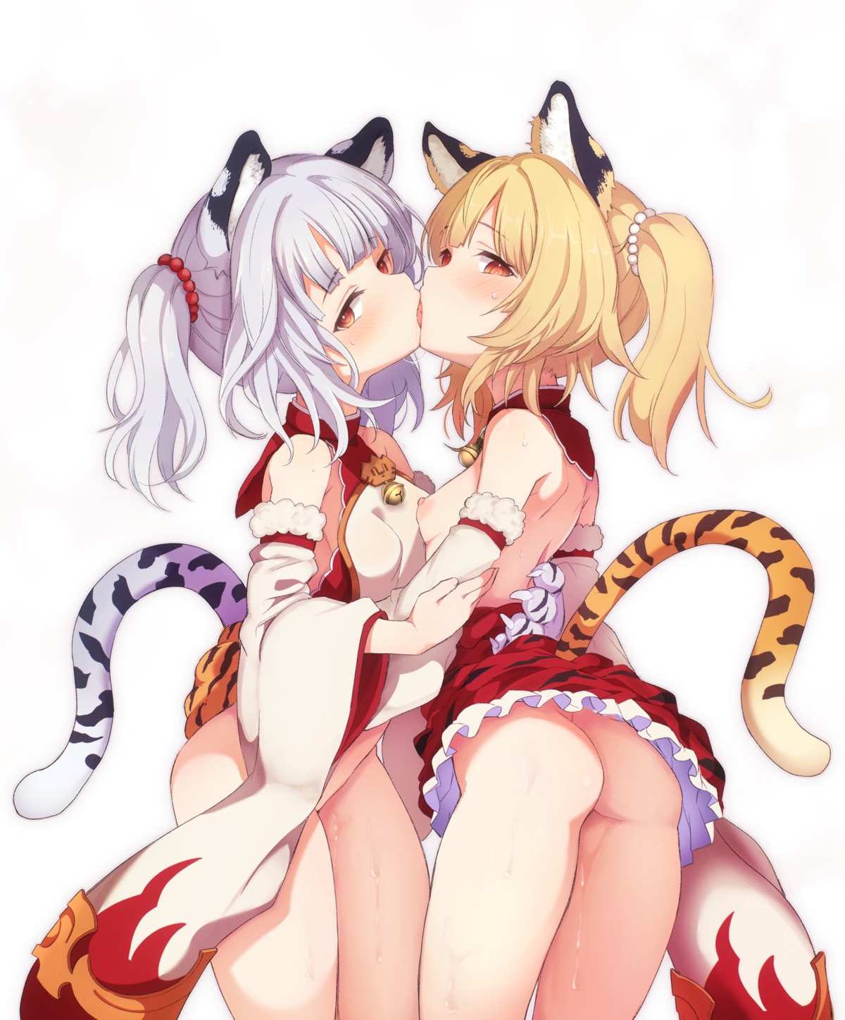 animal_ears bottomless granblue_fantasy loli nekomimi nipples nopan pussy_juice shindara_(granblue_fantasy) skirt_lift symmetrical_docking tail tatsuhiko topless yuri