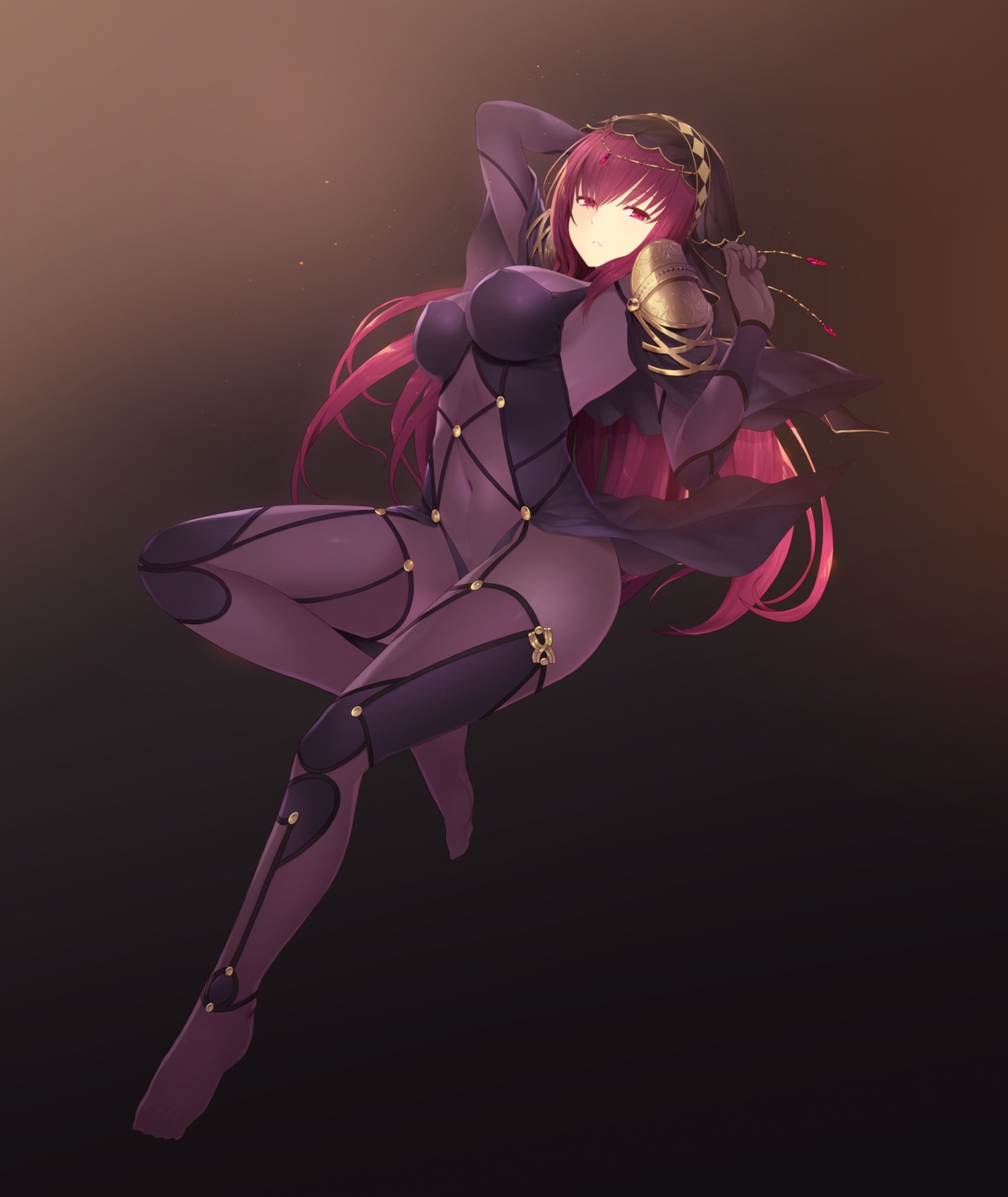 armor bodysuit cait erect_nipples fate/grand_order feet scathach_(fate/grand_order) thighhighs