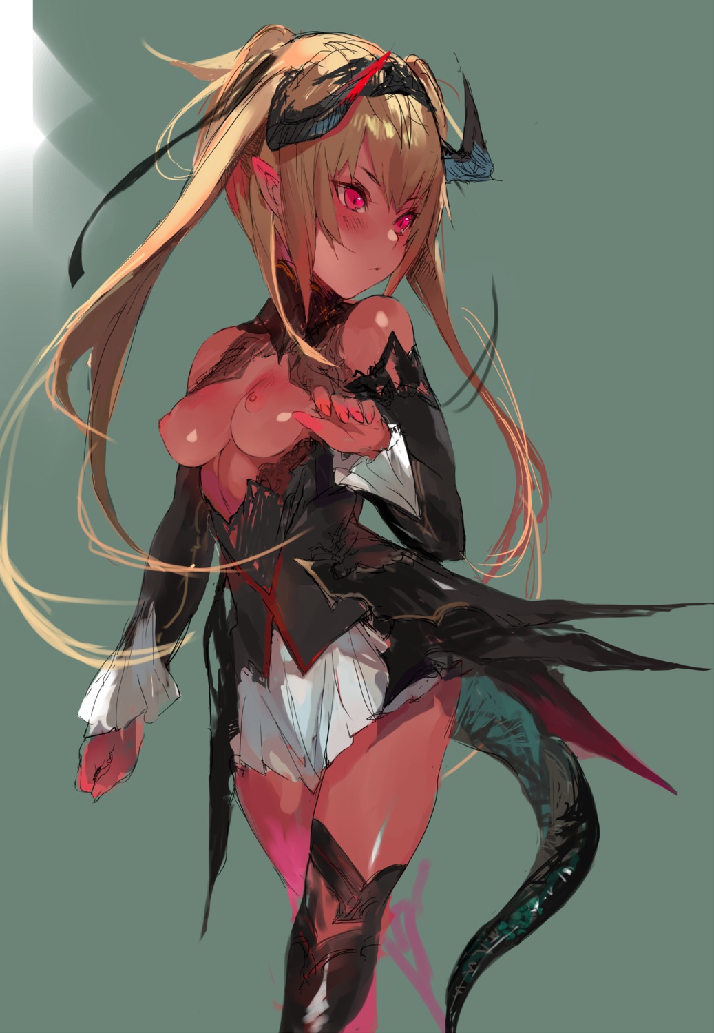 breasts horns nipples no_bra pointy_ears tail thighhighs unkq