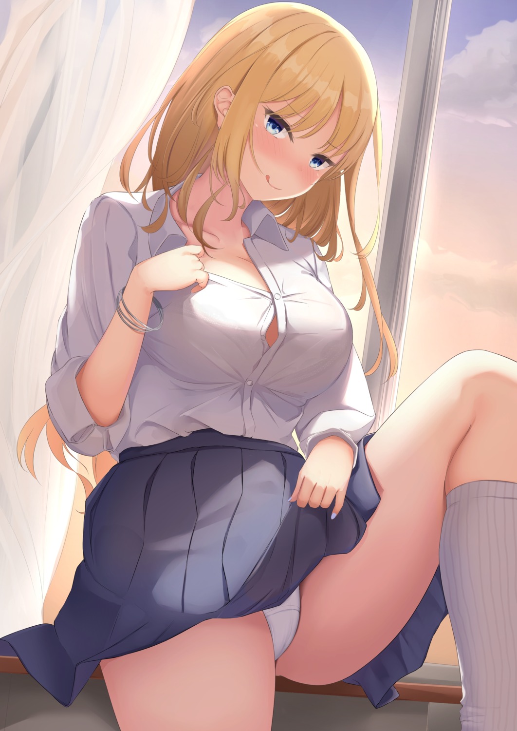 cameltoe kanade_pa open_shirt pantsu seifuku skirt_lift undressing