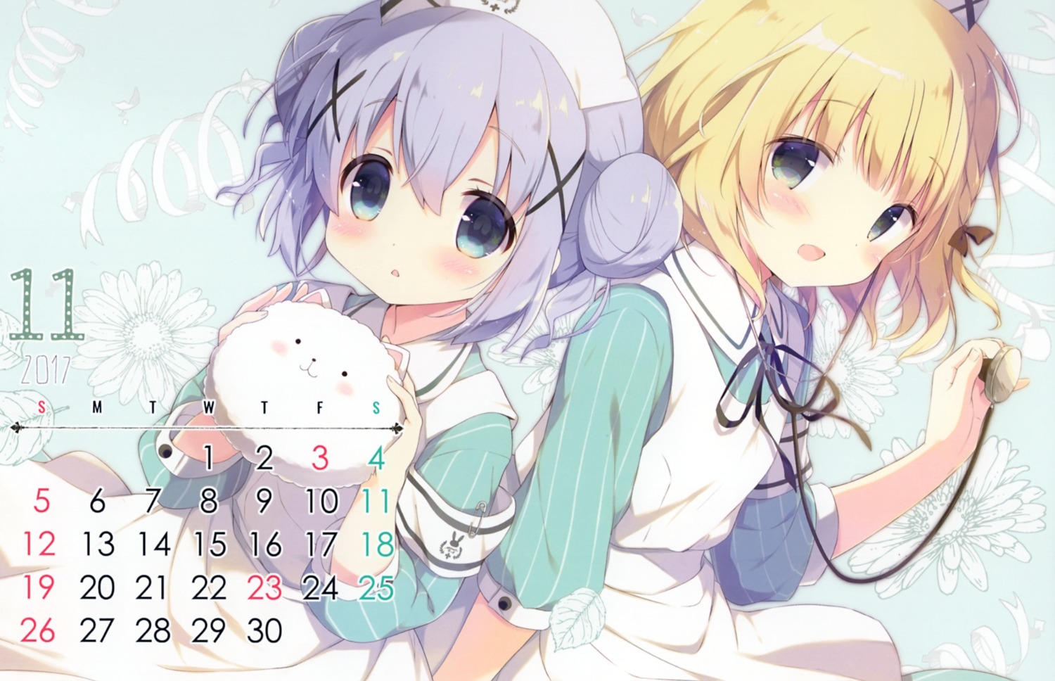 calendar gochuumon_wa_usagi_desu_ka? kafuu_chino kirima_sharo nurse shiratama shiratamaco tippy_(gochiusa)