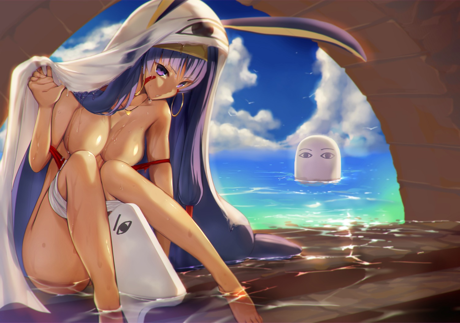 animal_ears armadillo fate/grand_order nitocris_(fate/grand_order) renji undressing wet