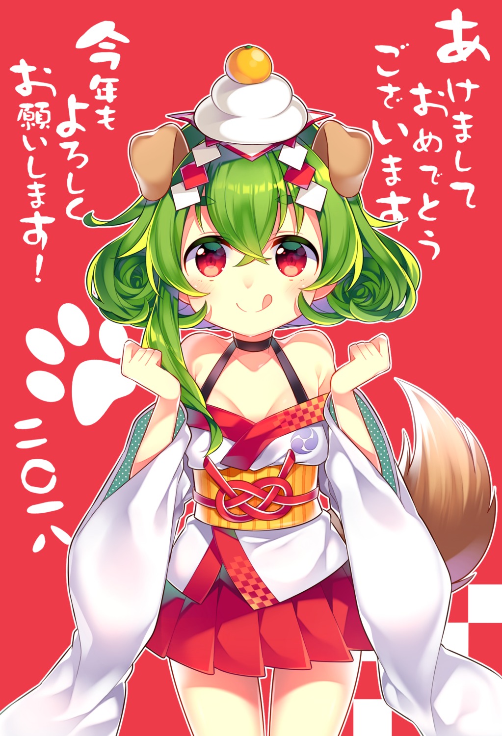 animal_ears cleavage inumimi japanese_clothes kurisu_sai tail