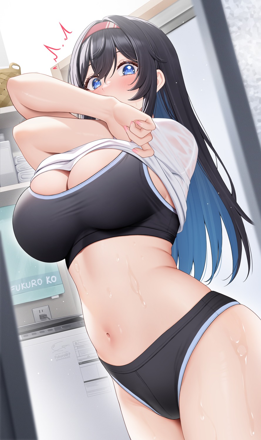 bra fukuro_ko_(greentea) pantsu see_through shirt_lift undressing