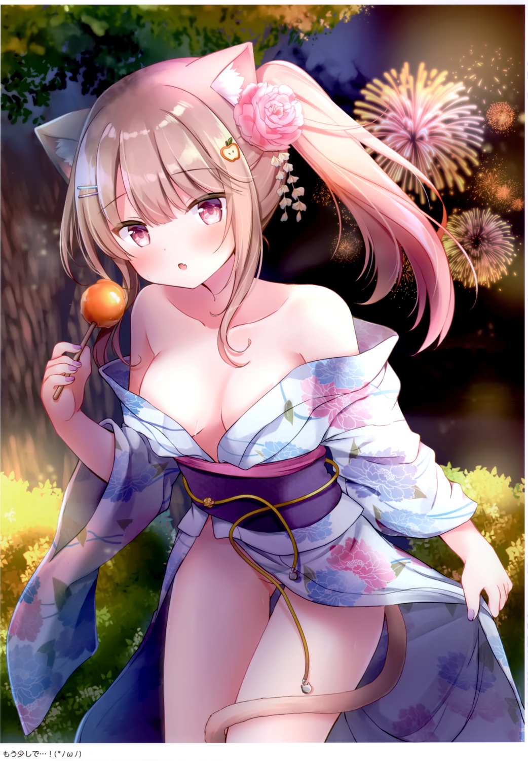 animal_ears no_bra nopan open_shirt tail yuimisu yukata