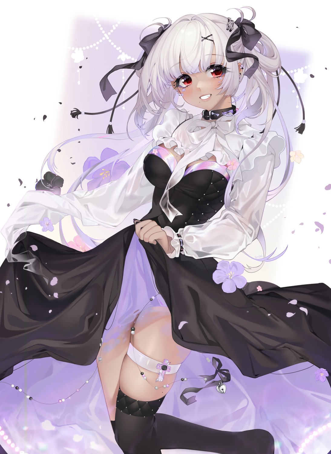 dress garter nopan see_through skirt_lift thighhighs unxi