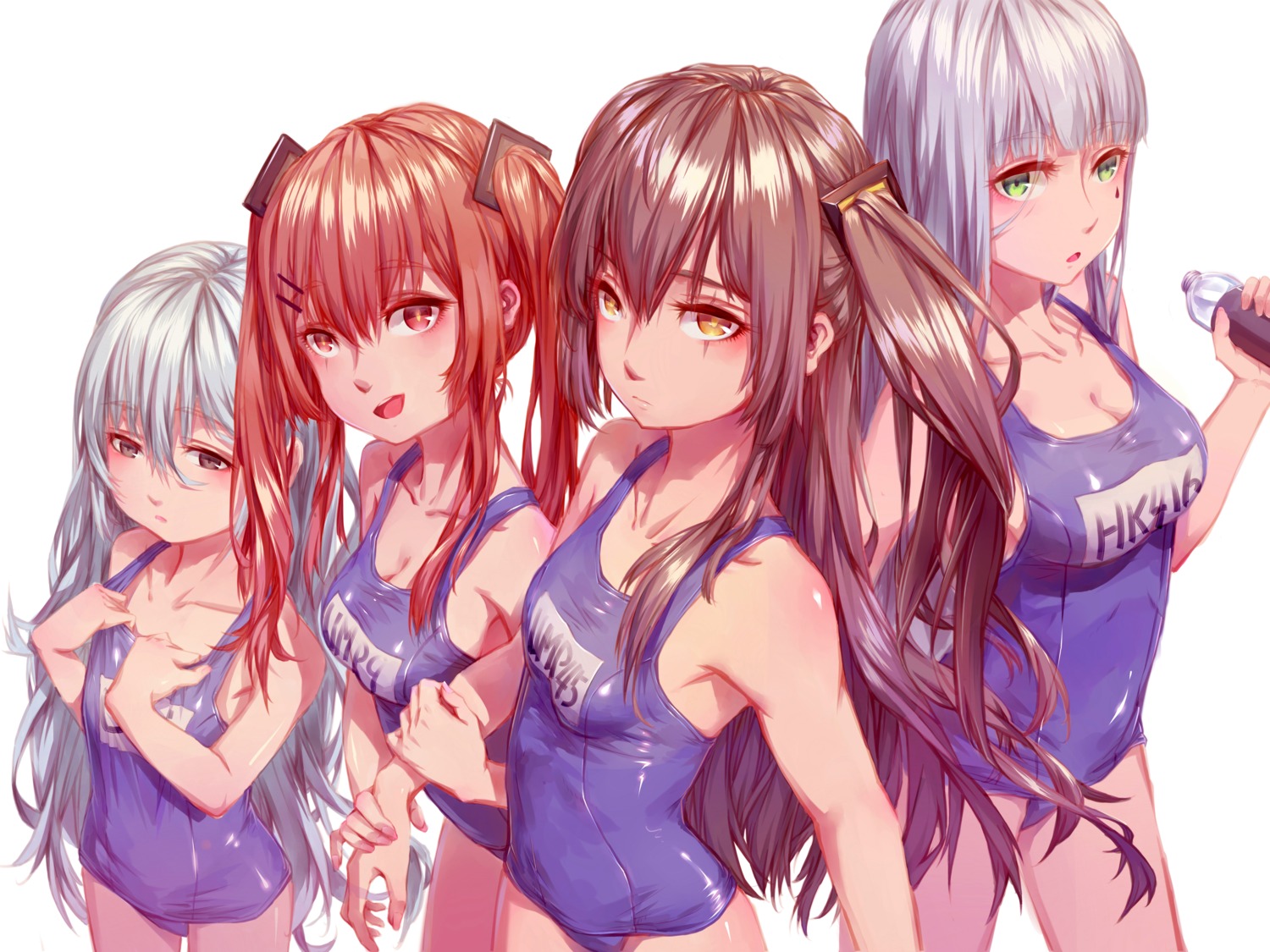 cleavage g11_(girls_frontline) girls_frontline hk416_(girls_frontline) ren_huozhe school_swimsuit swimsuits ump45_(girls_frontline) ump9_(girls_frontline)