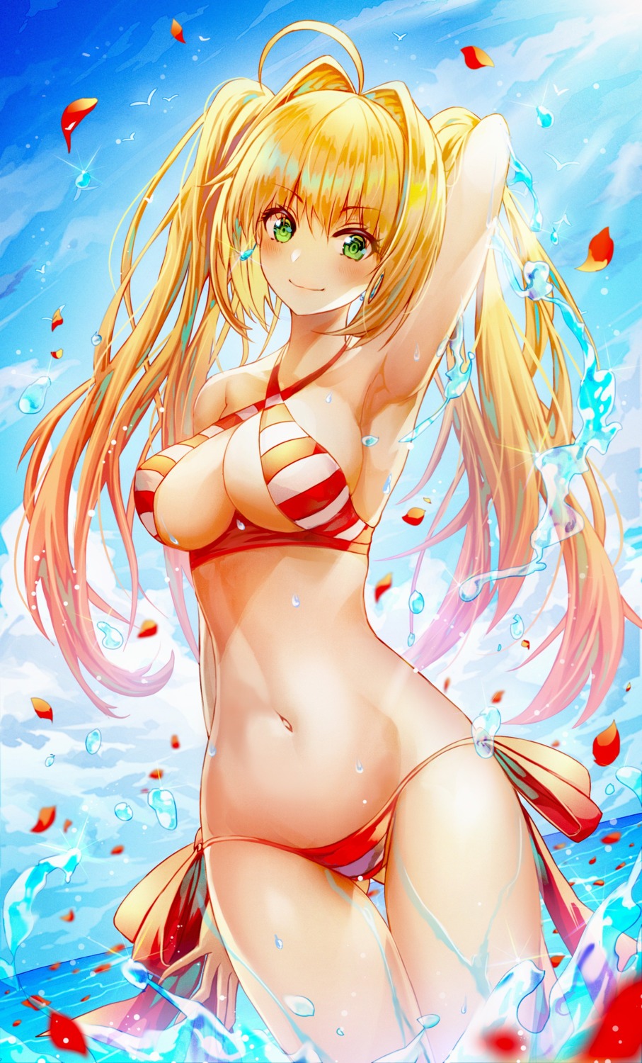 bikini fate/extella_link fate/grand_order okazu_(eightstudio) saber_extra swimsuits wet