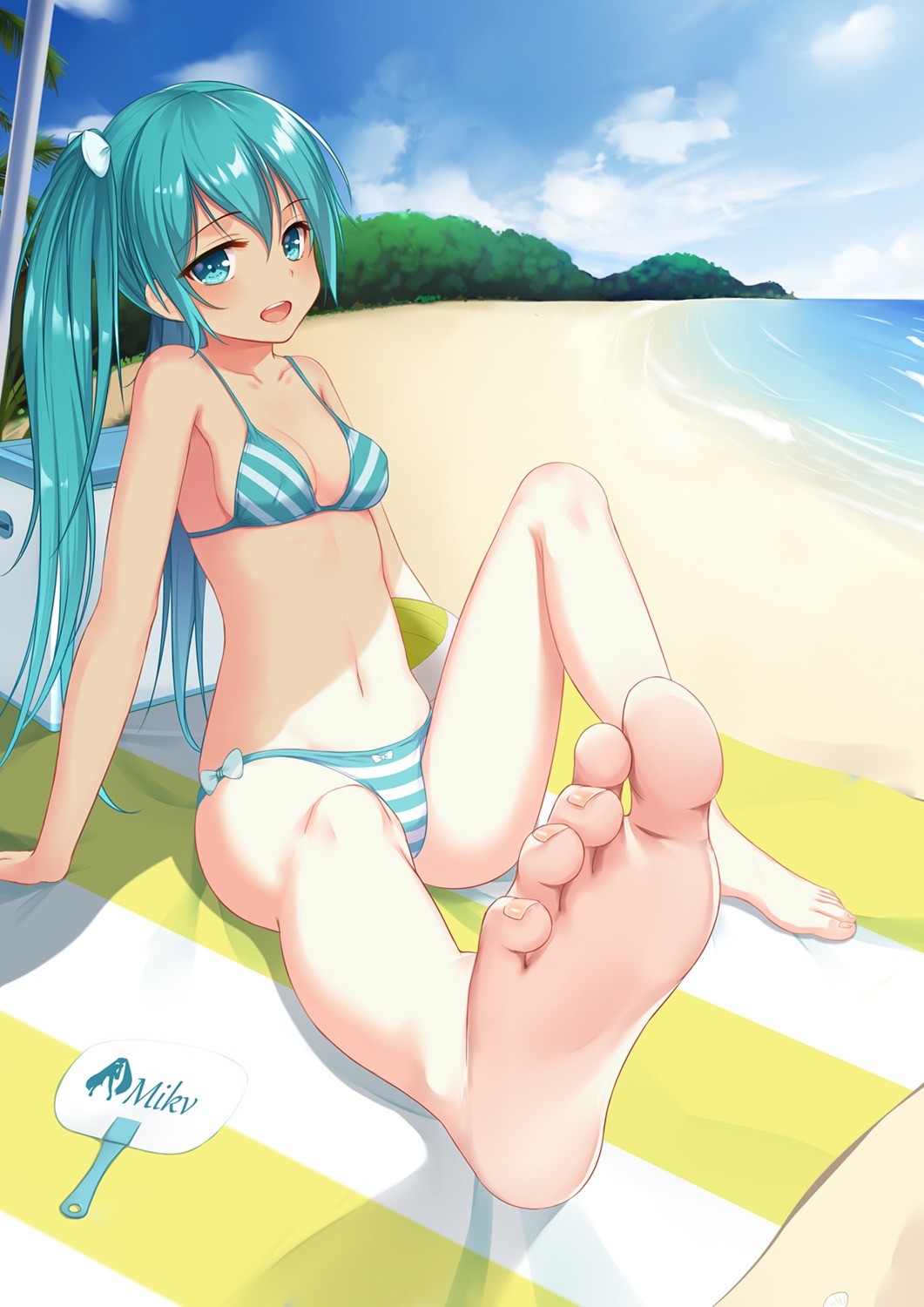 bikini cleavage feet flan_(seeyouflan) hatsune_miku swimsuits vocaloid