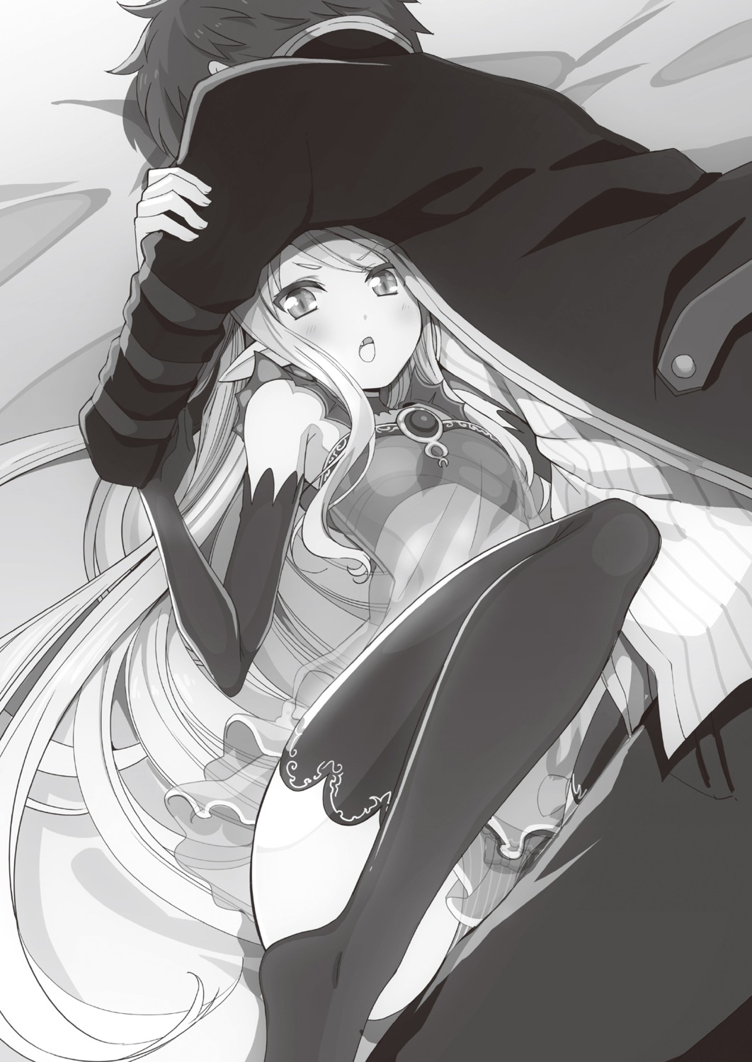 dress ikawa_waki monochrome pantsu pointy_ears see_through shimapan thighhighs