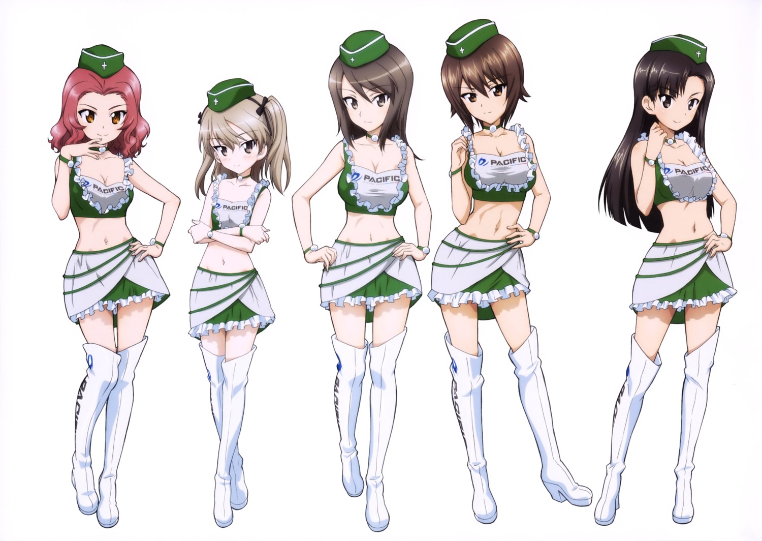 cleavage girls_und_panzer heels mika_(girls_und_panzer) nishi_kinuyo nishizumi_maho rosehip shimada_arisu thighhighs