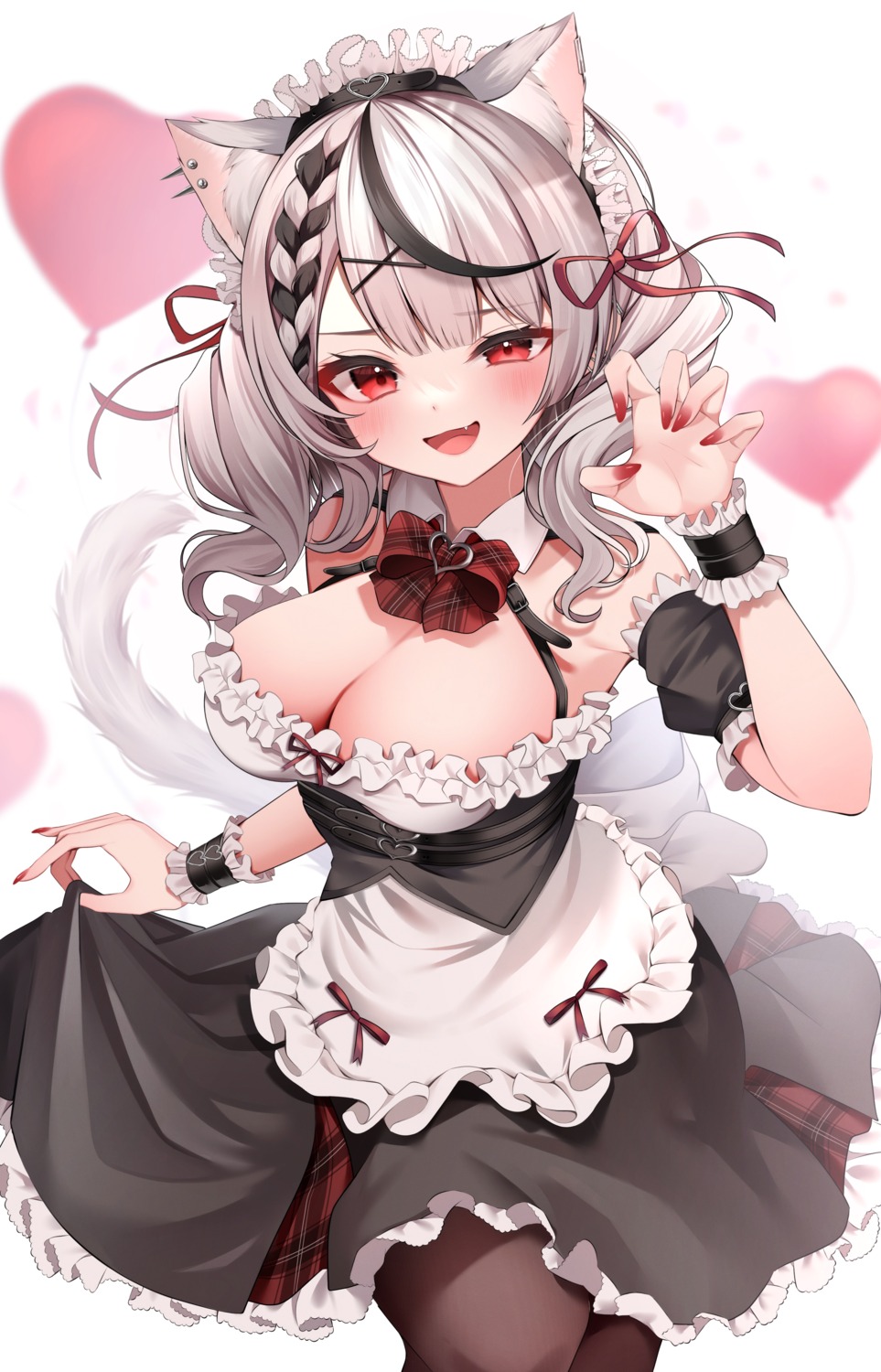 animal_ears hololive maid namagome_negi nekomimi no_bra pantyhose sakamata_chloe skirt_lift tail