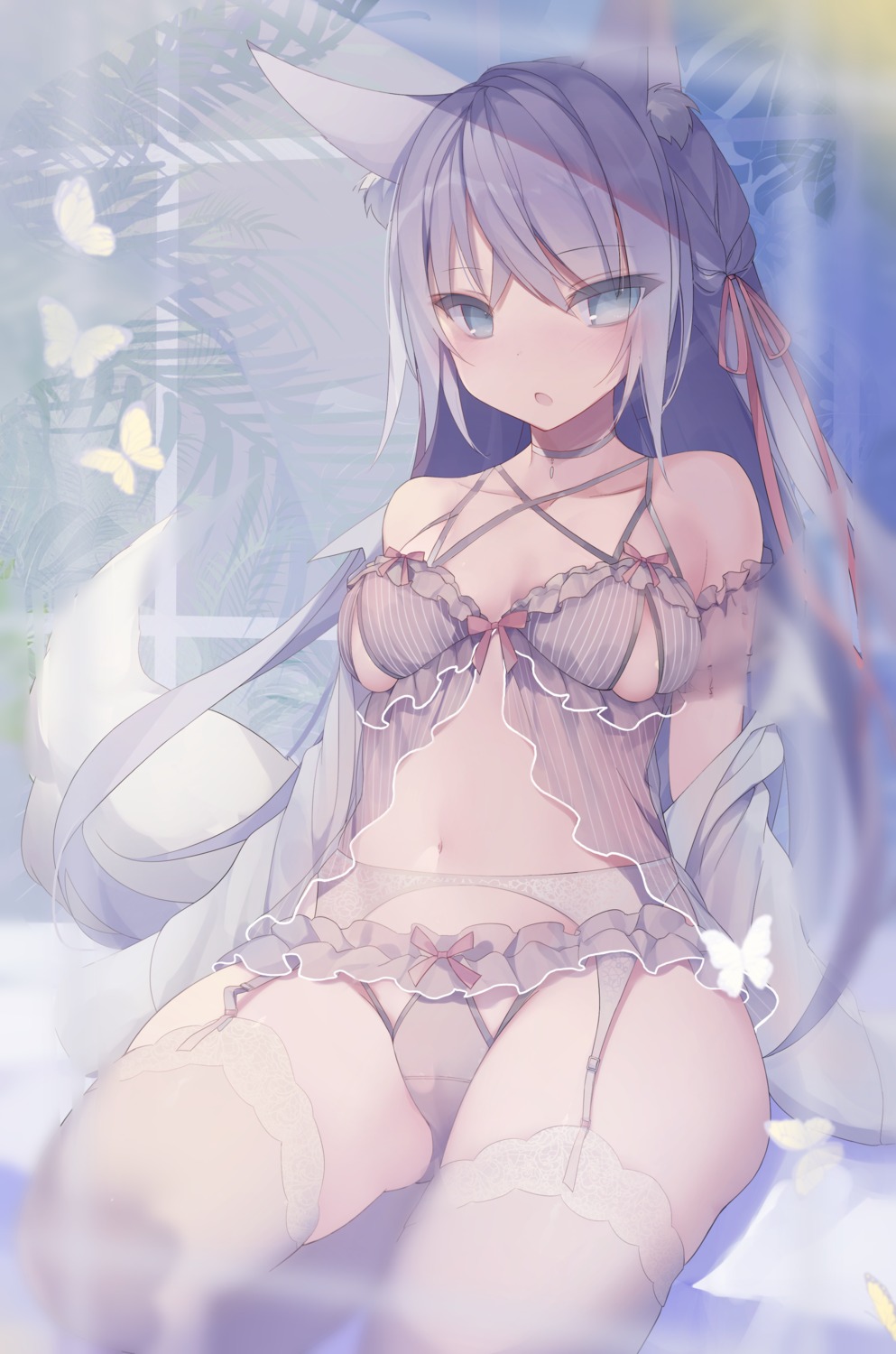 animal_ears bra cameltoe garter_belt lingerie pantsu see_through stockings tail thighhighs yoruneko