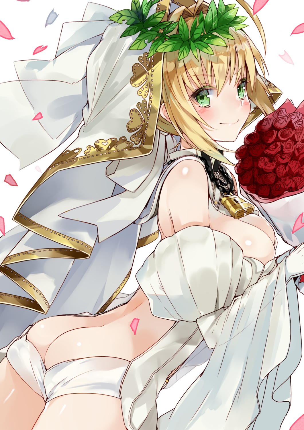 ass cleavage fate/extra fate/extra_ccc fate/stay_night kou_mashiro no_bra nopan saber_bride saber_extra