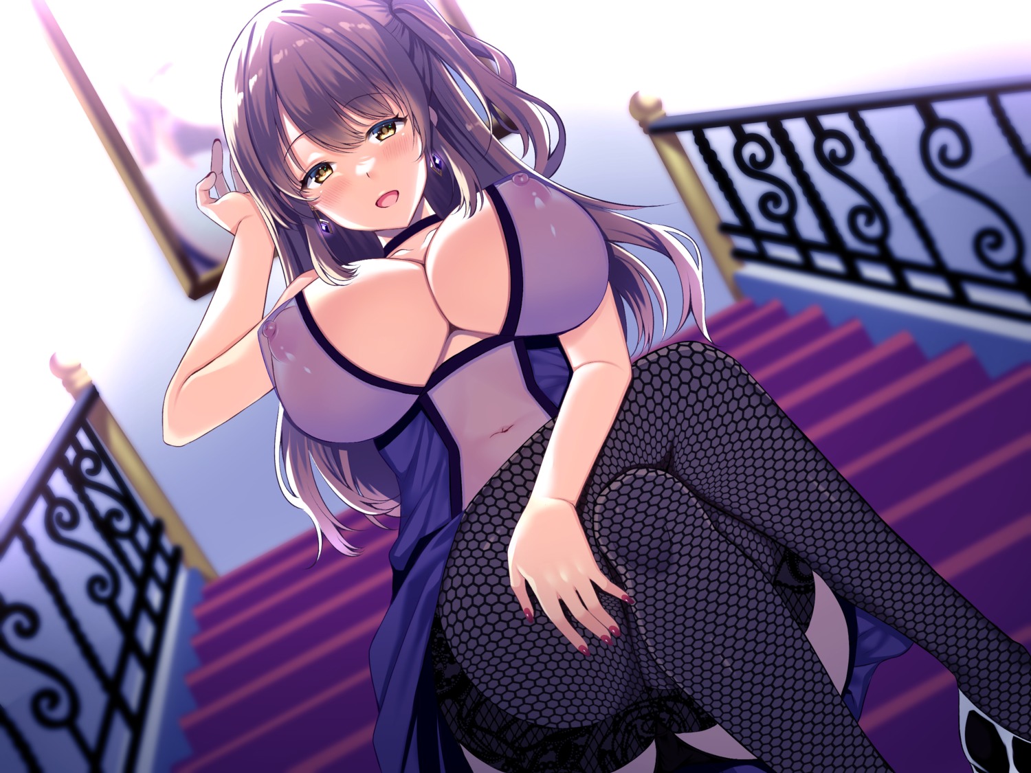 fishnets kurata_muto lingerie nipples no_bra pantsu see_through thighhighs