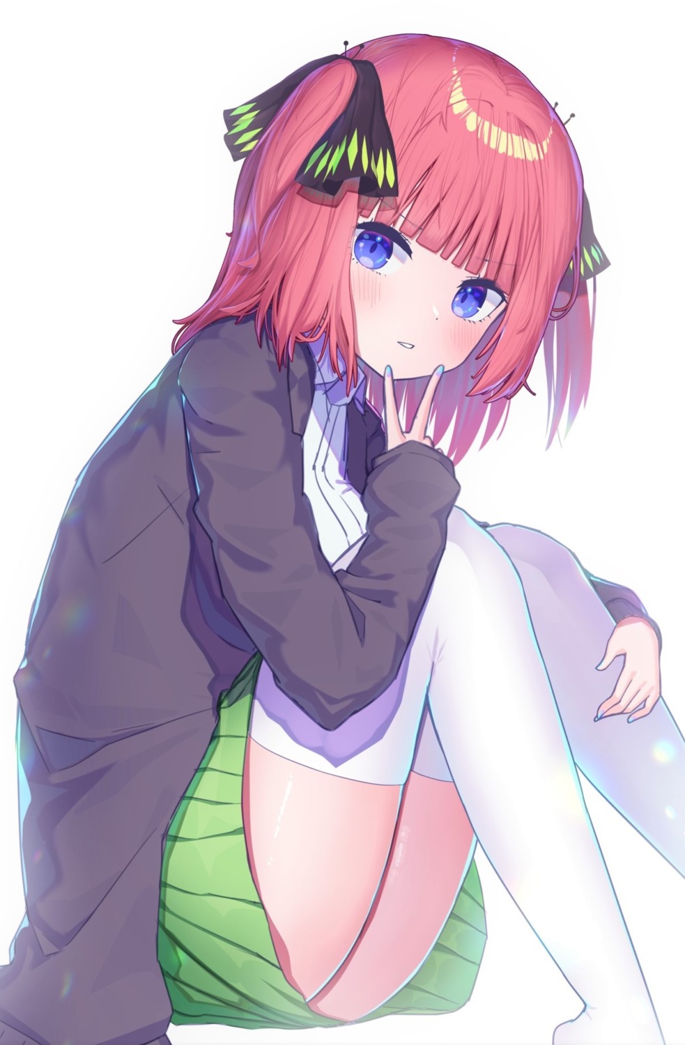 5-toubun_no_hanayome kiramarukou nakano_nino seifuku skirt_lift sweater thighhighs